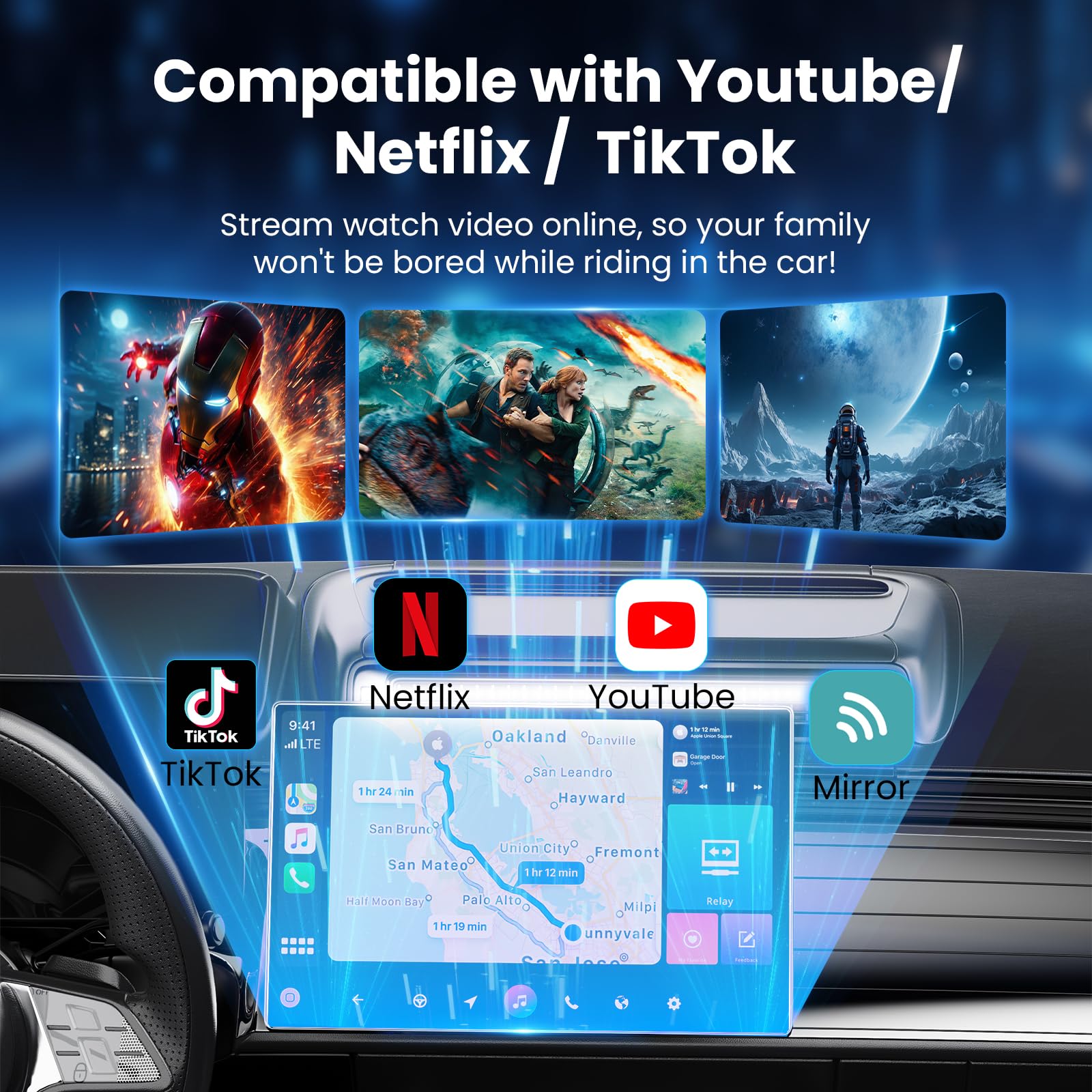 3-in-1 Magic Video Box – Wireless CarPlay & Android Auto Adapter con Netflix, YouTube, TikTok, supporto scheda TF, aggiornamento wireless, CarPlay AI Box a bassa latenza per veicoli dal 2016