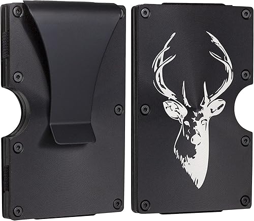 Miniatura 7 de awofer Carteras de fibra de carbono para hombres RFID minimalista clip de dinero cartera de metal de aluminio para hombre con ciervo, marido, papá,
