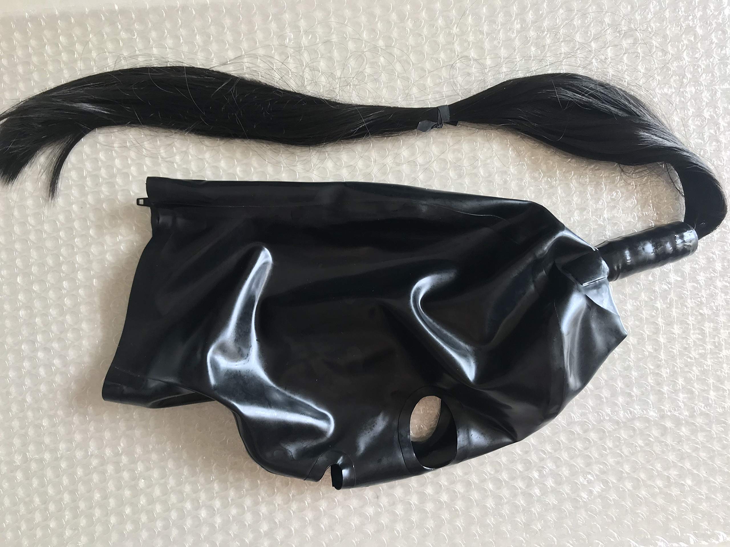 MFMYEE Masque en latex avec perruque en latex, coiffe BDSM bondage cosplay, masque de fête Halloween. (M)