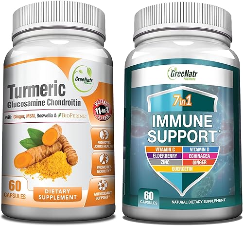 Soporte articular de curcumina de cúrcuma y mezcla de defensa inmune 7 en 1 con bioperina, jengibre, glucosamina, condroitina, MSM, boswellia,