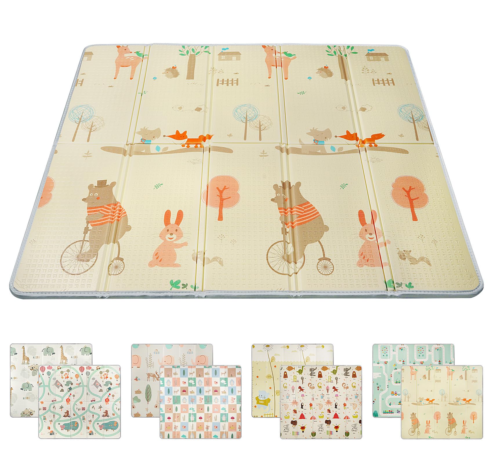Krabbelmatte Baby 180x200cm, Faltbare Spielmatte mit Weicher Dämpfender Isolierung, Wasserfeste & rutschfeste Bodenmatte für Innen & Außen, Strapazierfähiger Spielteppich für Kinder, Stil D