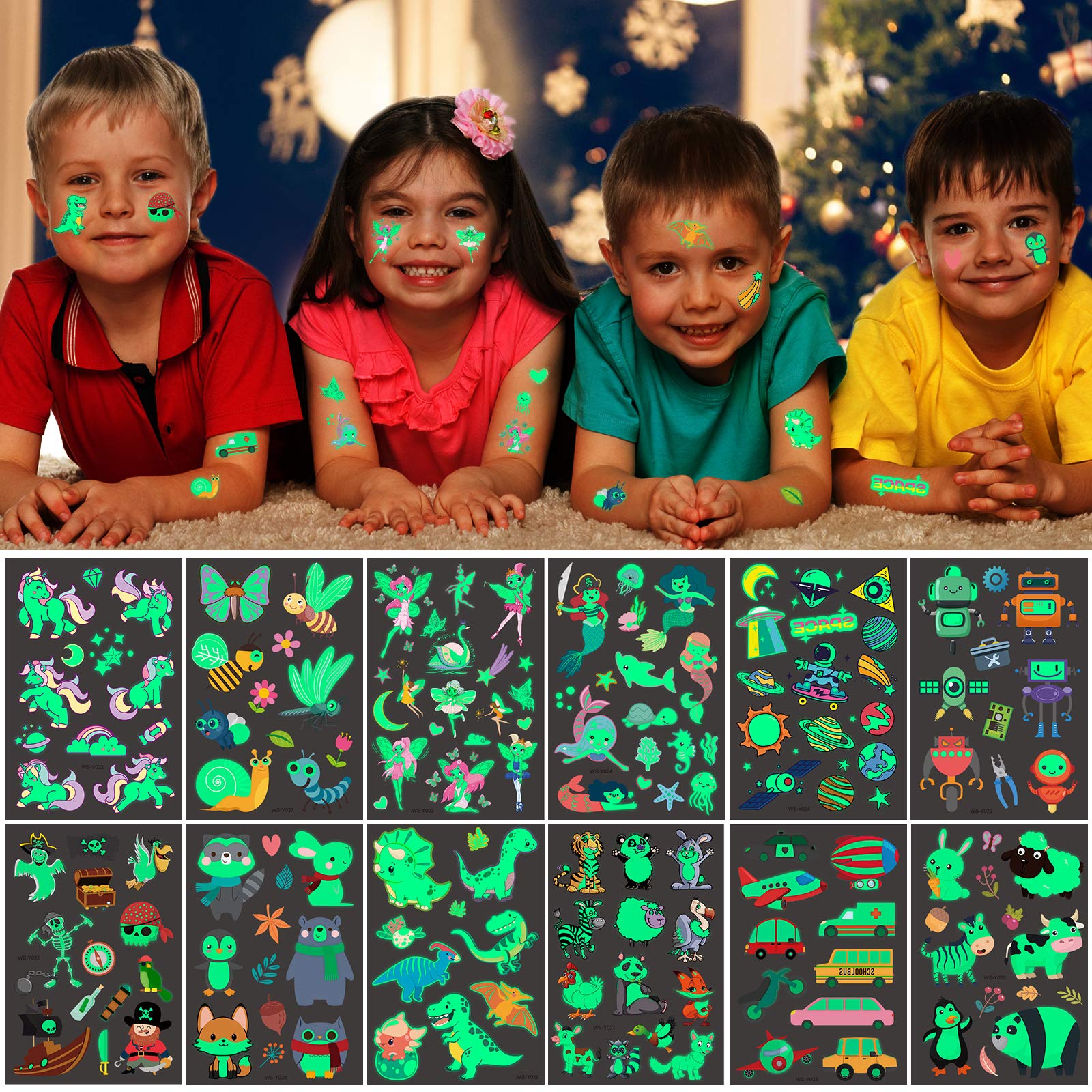 Tatouages Temporaires Phosphorescents Pour Enfants - Animaux - Effet Fluo Dans Le Noir - Fête, Anniversaire