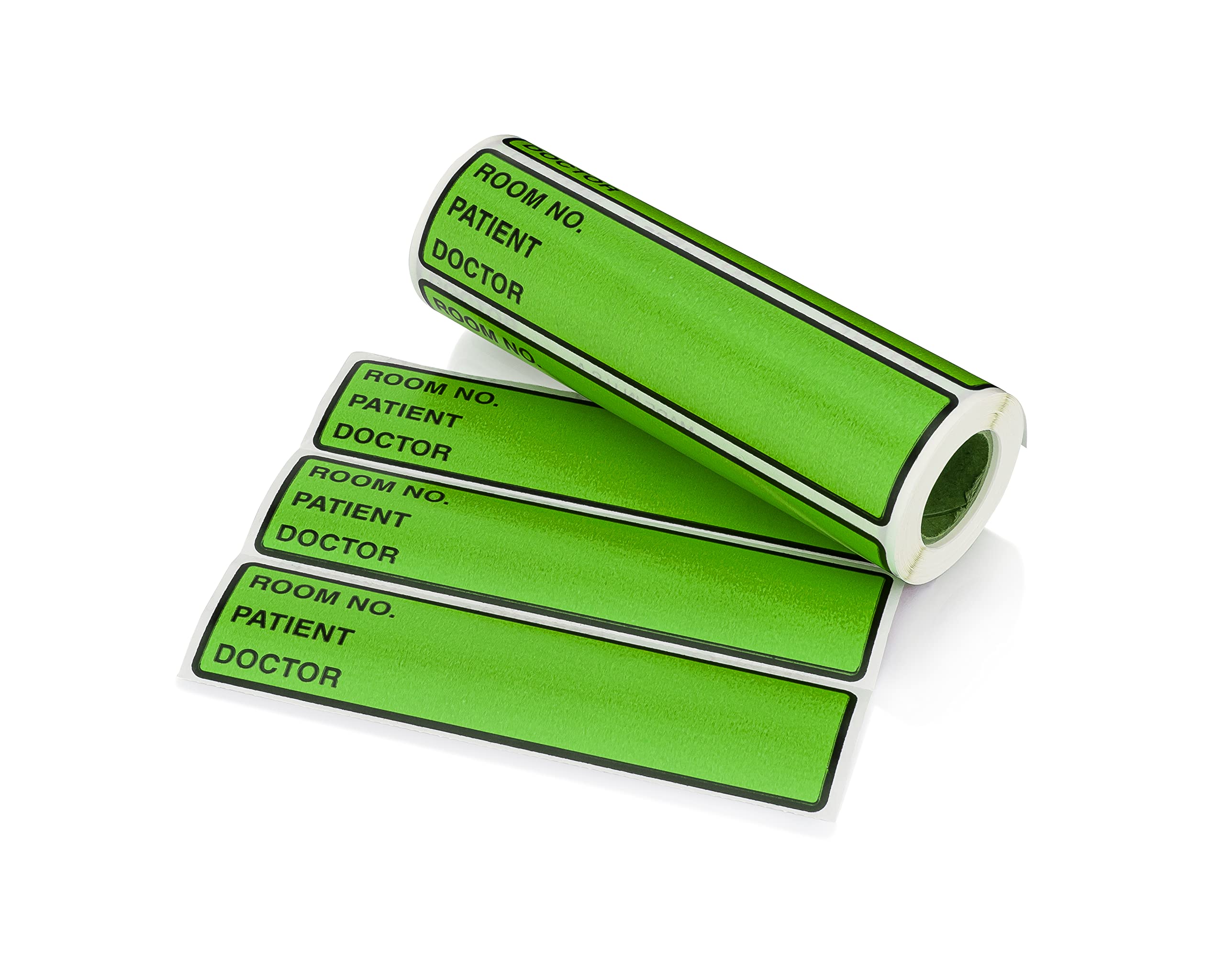 Carstens Patient I.D. Adhesive Medical Chart Labels for 1.5” – 4” Ring Binder Spines – Pre-Printed Sticker Labels (Room No. / Patient/Doctor), 5 3/8” x 1 3/8”, Green, Roll of 200
