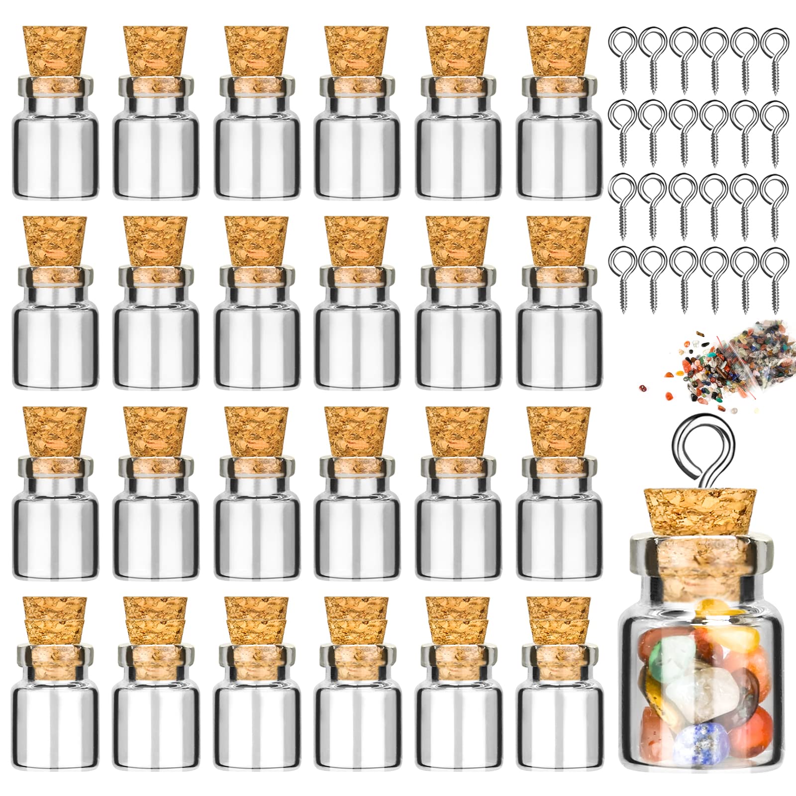 25pcs Mini Glass Bottles With Cork for Crystals and Gemstones, Healing Wishing Miniature 1ml Bottles for DIY and Crafts Decoration