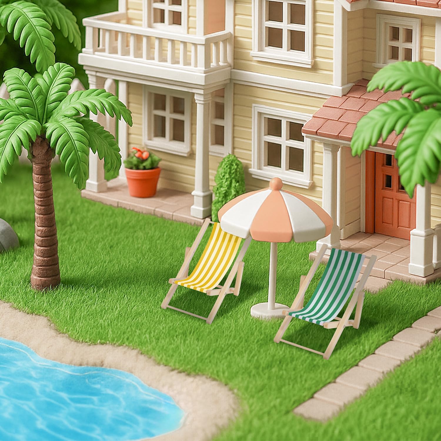 2 Pcs Chaise Longue pour Maison de Poupée, Mini Chaise Longue, 1:12 Miniature en Bois Chaise de Plage, Chaise Longue Miniature pour Décoration Plage Miniature Jardin Maison de Poupée
