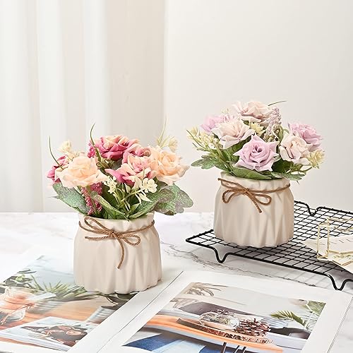 Miniatura 3 de Donmills Paquete de 2 rosas artificiales de flores artificiales en arreglos de maceta para centros de mesa bodas fiestas escenarios baño alféizar de