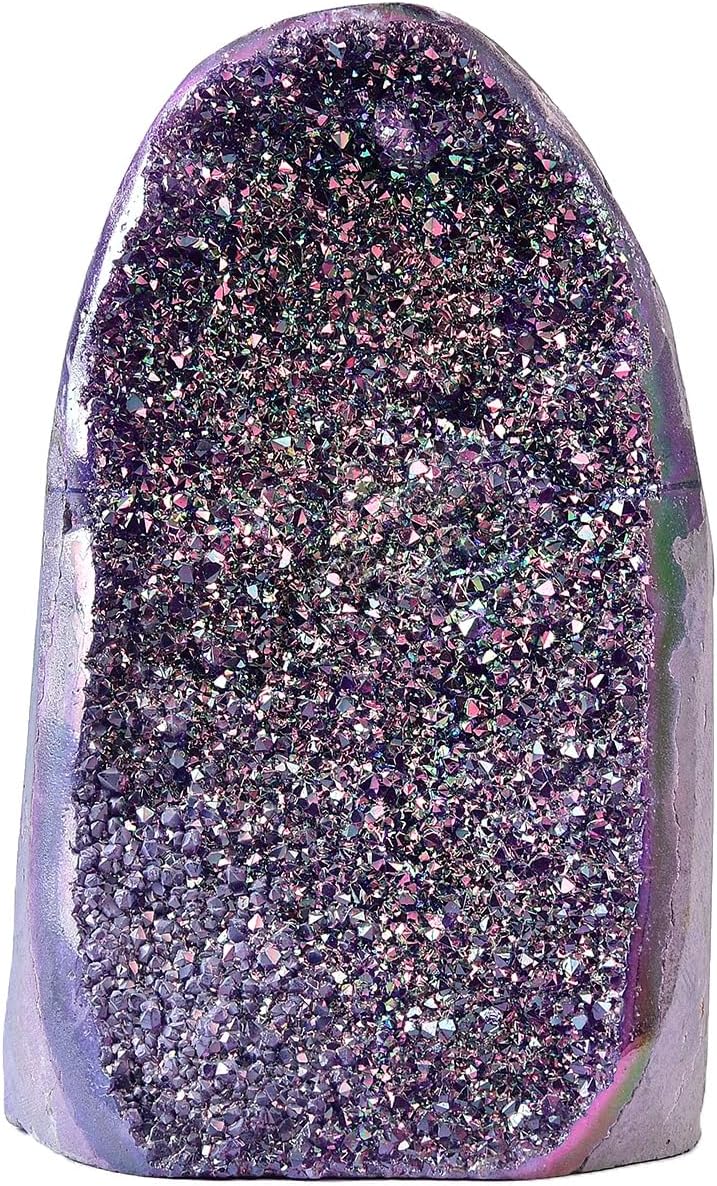 JIC Gem Rainbow Aura Titanium Coated Amethyst (2 lb to 3 lb) Crystal Cluster from Brazil Quartz Geode Gemstone Home Decor