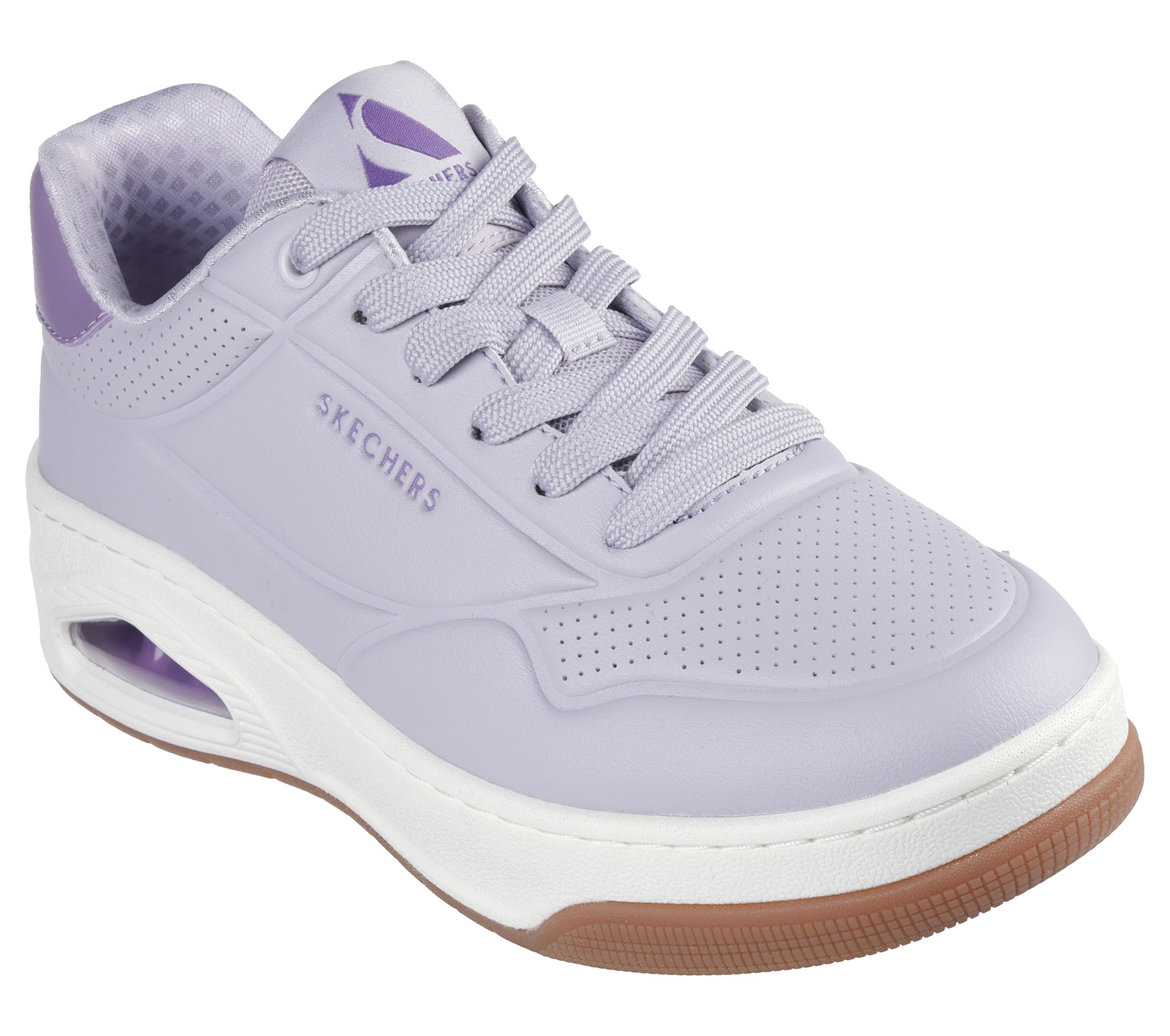 Skechers Women's Uno Court Fast Break Sneaker, Lavender Duraleather/Purple Trim, 5.5 UK