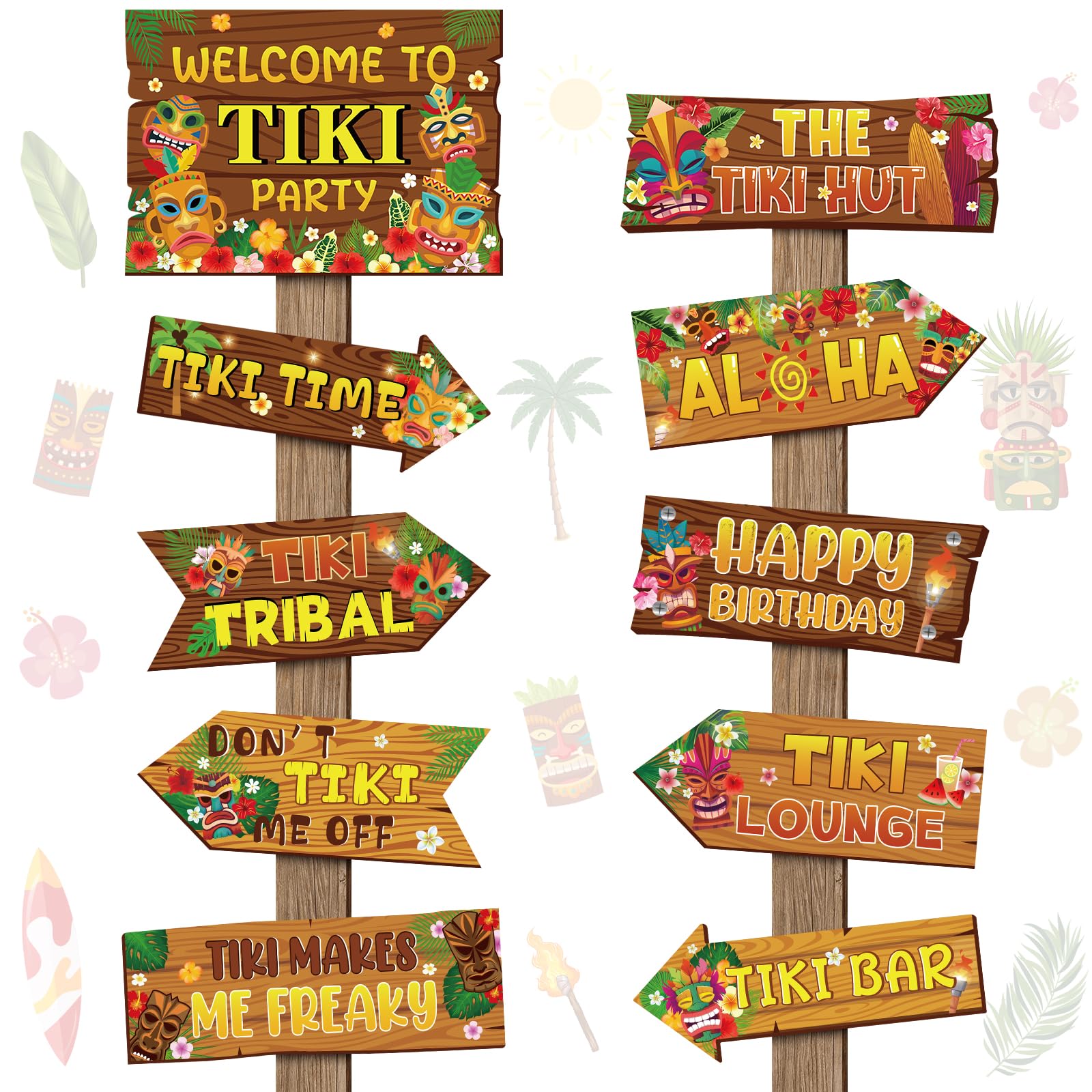Hooqict 20 Pieces Hawaiian Luau Party Decorations Welcome to Tiki Party Directional Sign for Outdoor Summer Tropical Hawaiian Luau Tiki Birthday Party Decorations Supplies