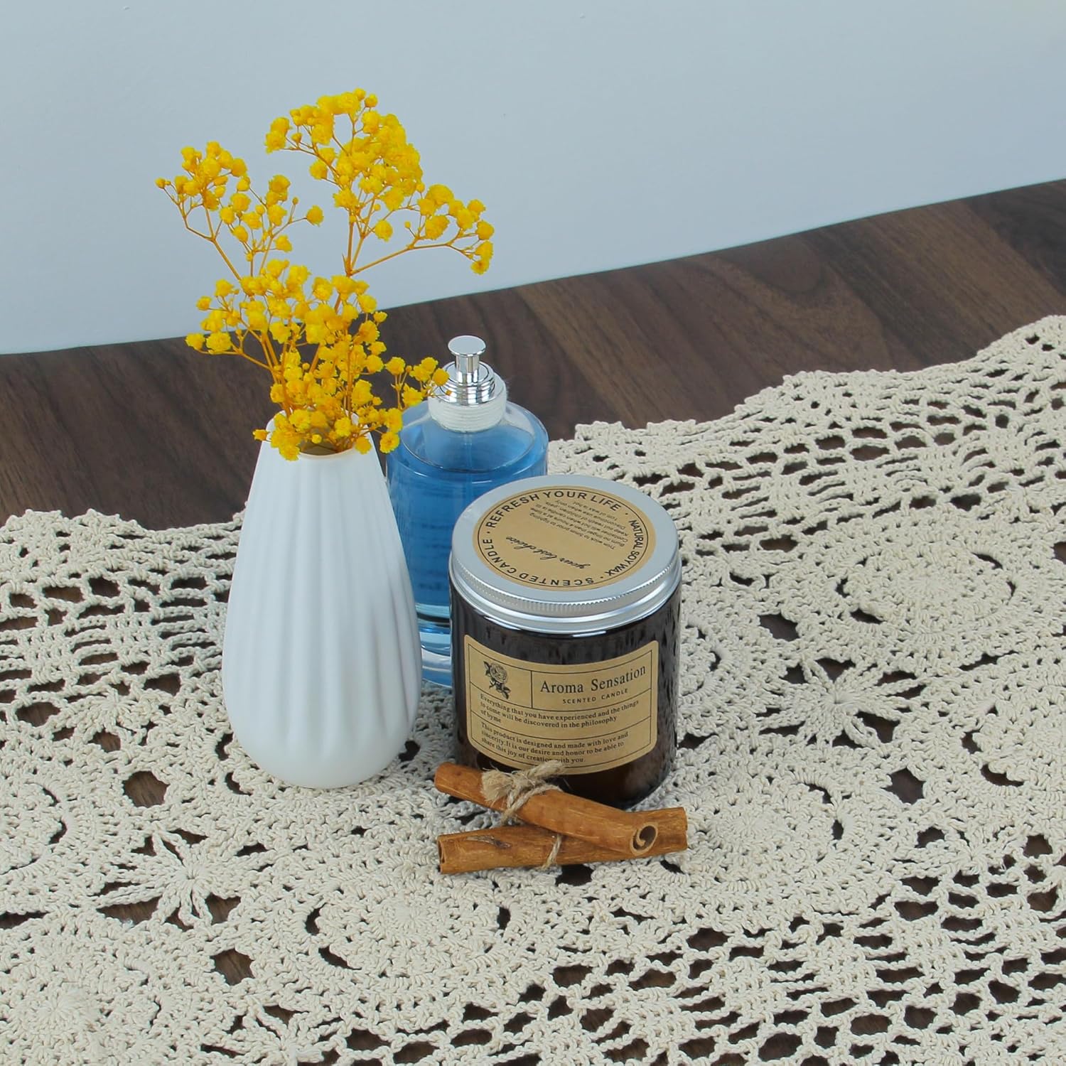 kilofly Handmade Crochet Cotton Lace Table Runner Tablecloth, 15 x 60 inch