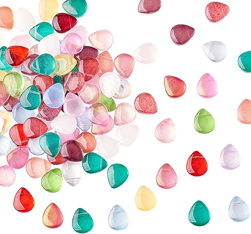 UR URLIFEHALL 100 cuentas de cristal de lágrima de colores mixtos, cuentas perforadas en la parte superior, abalorios de gota de agua para hacer