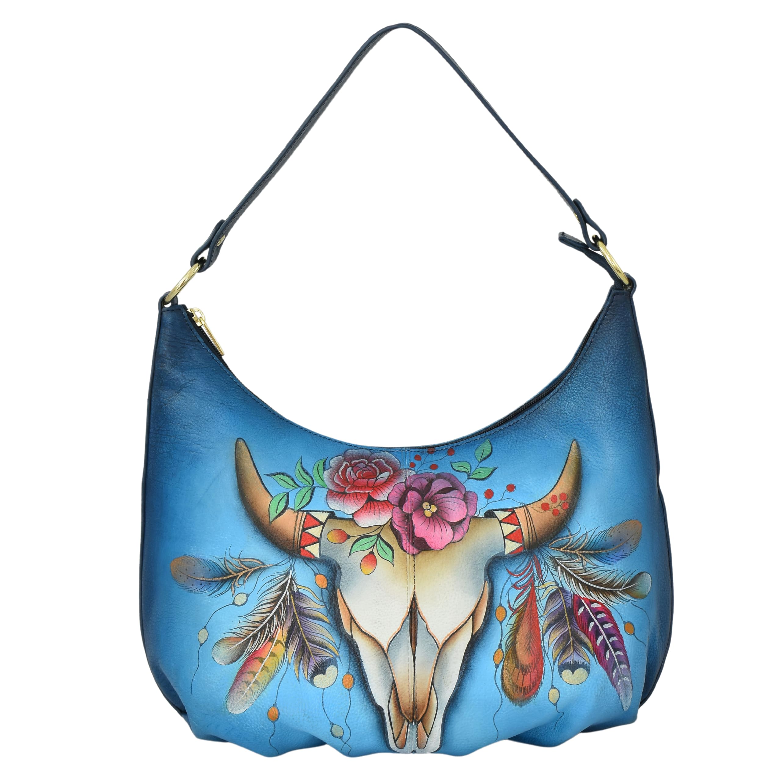 Anuschka Hobo da donna originale dipinto a mano in vera pelle increspato