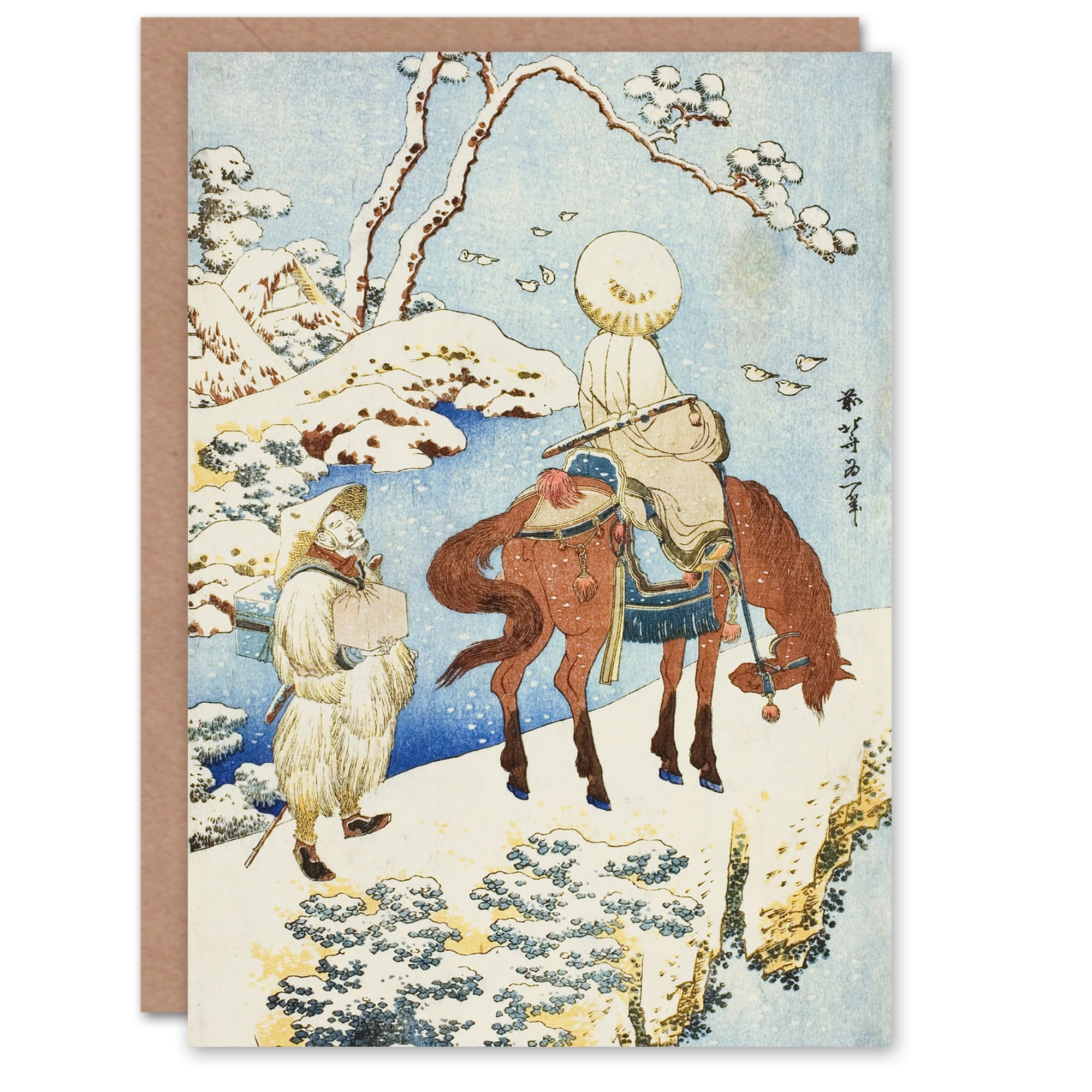 Artery8 Katsushika Hokusai Art Card Horseman Traveler In Snow Vintage Japanese