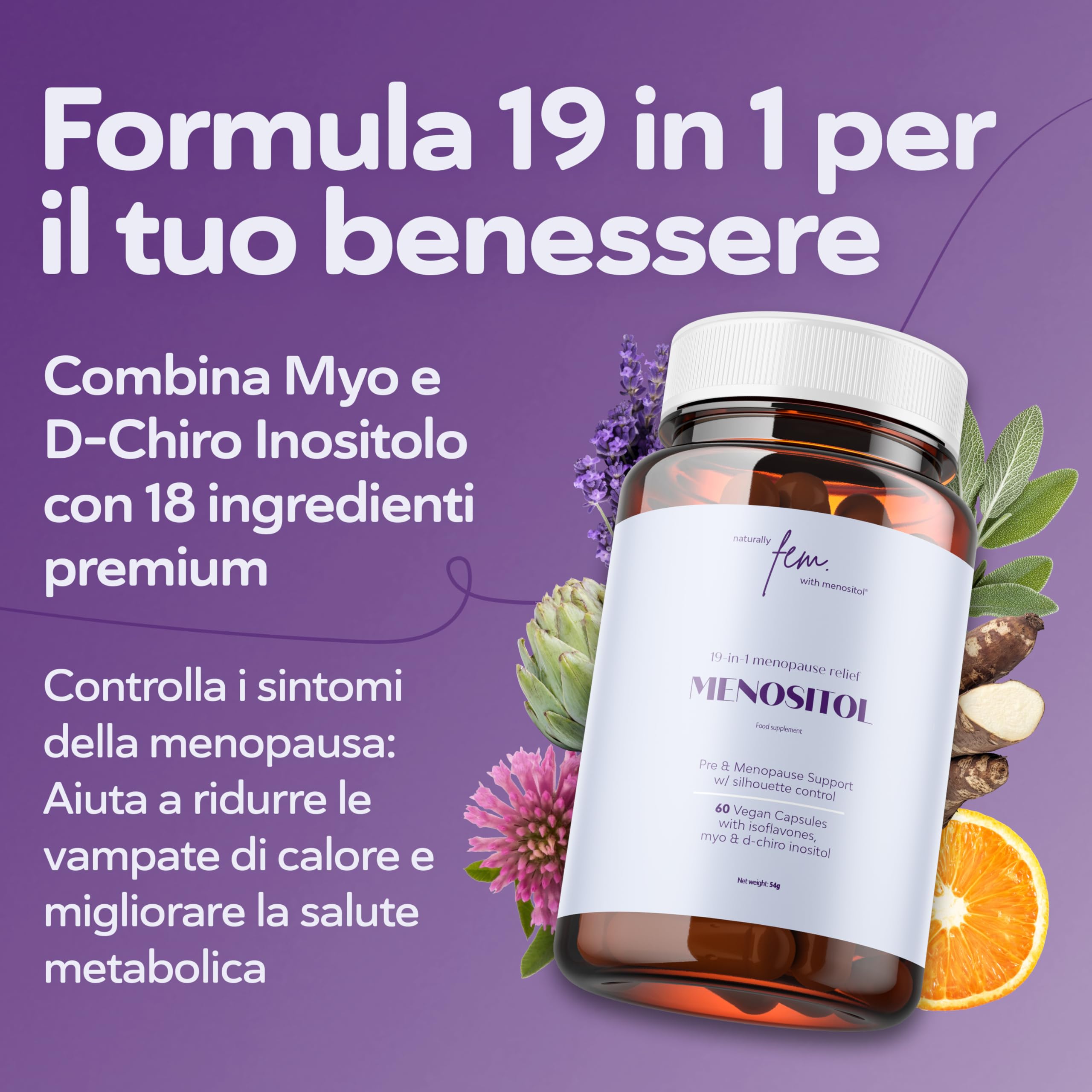 Menopausa Integratore 19-in-1 Menositol | Myo Inositolo e D Chiro Inositolo | Isoflavoni | Controllo Vampate di Calore, Equilibrio Ormonale & Sonno | Naturale per Menopausa