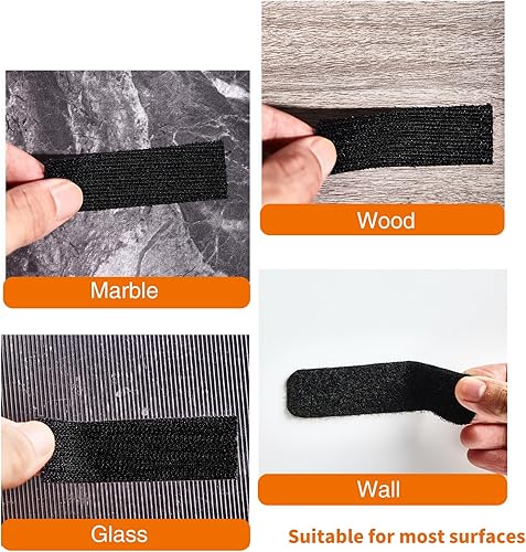 Miniatura 4 de 11 pares de cintas negras de gancho y bucle de 4 x 6 pulgadas, tiras de doble cara con parte trasera adhesiva resistente, sin necesidad de agujeros