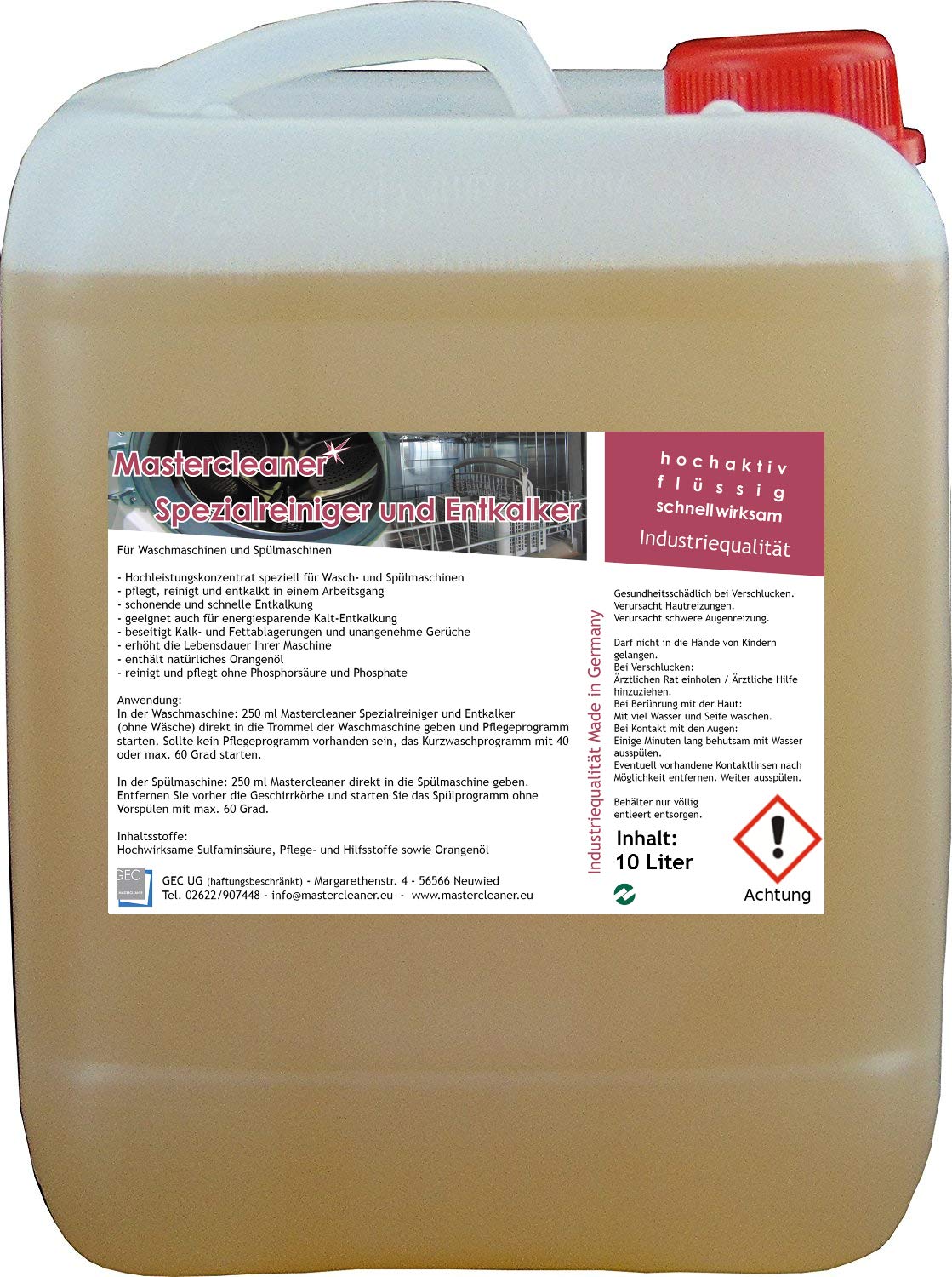 Spülmaschinen und Waschmaschinenreiniger und Entkalker mit Aktivschaum 10 Liter