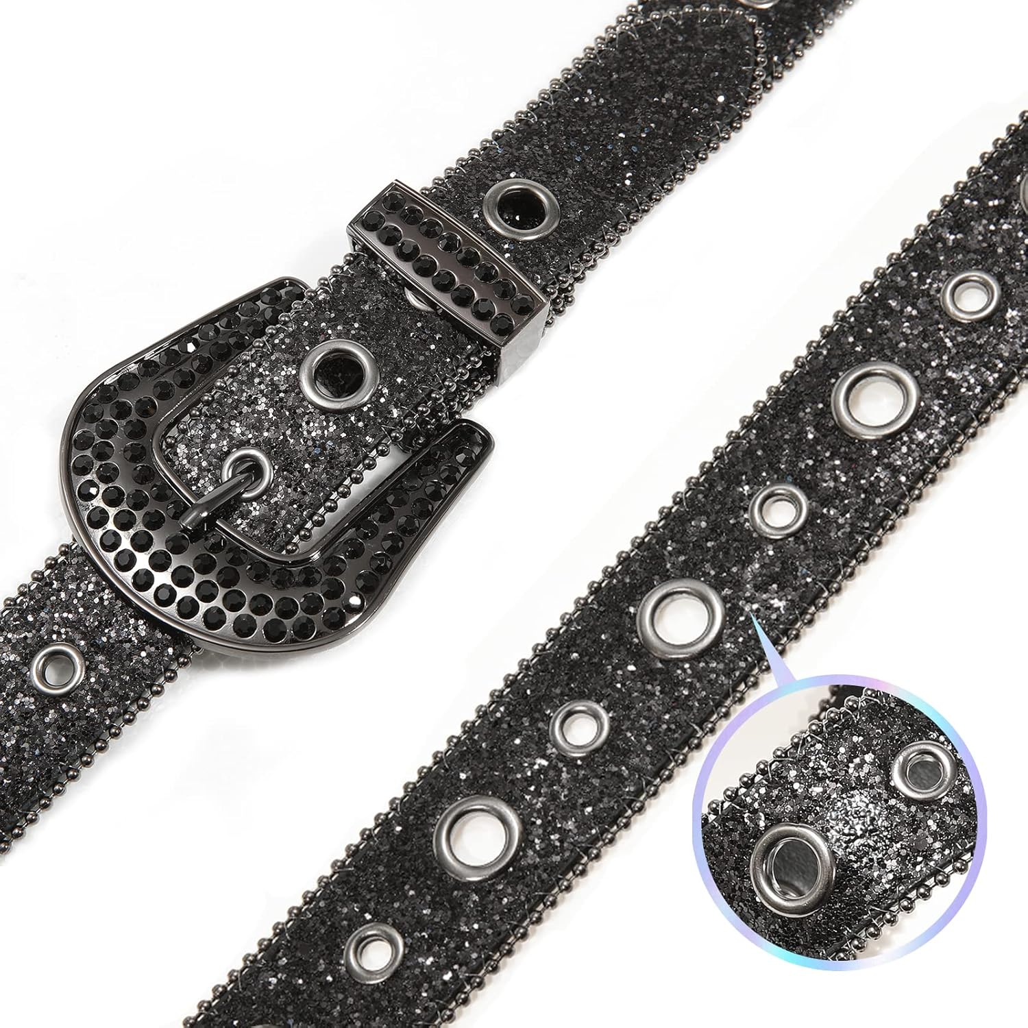 Vista 4 de Kajeer Cinturón de diamantes de imitación para hombres y mujeres cinturón vintage con lentejuelas vaqueras para jeans