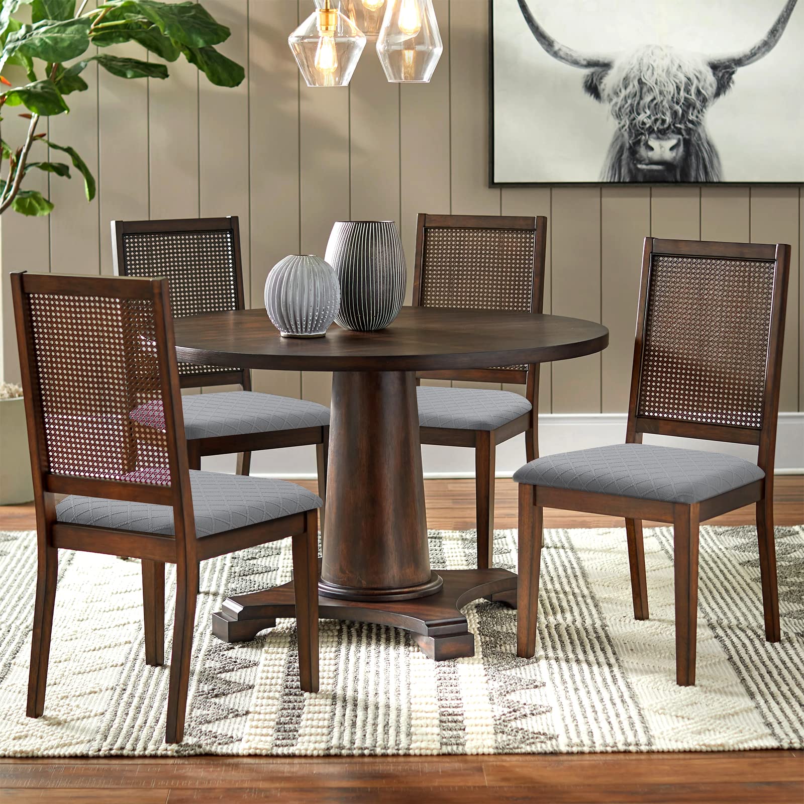 YISUN Stretch Spandex Chair Seat Covers - Removable Washable Anti-Dust Dining Chair Seat Protector Cushion Slipcovers for Dining Room, Kitchen, Office (Set of 6, Light Gray)