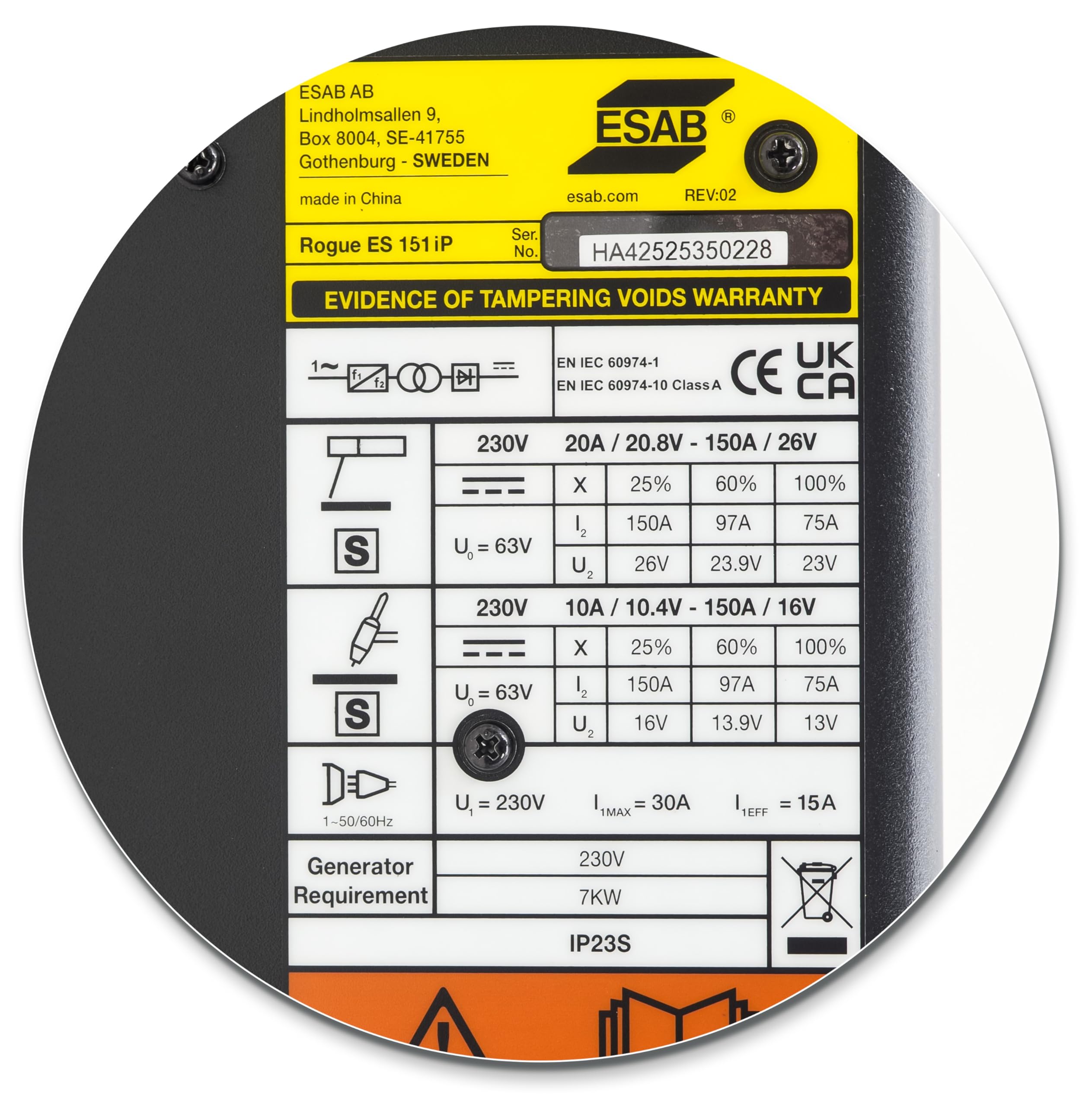 Esab Rogue ES 150i 150 Amp Soldadora Inversor ARC Electrodos MMA WIG