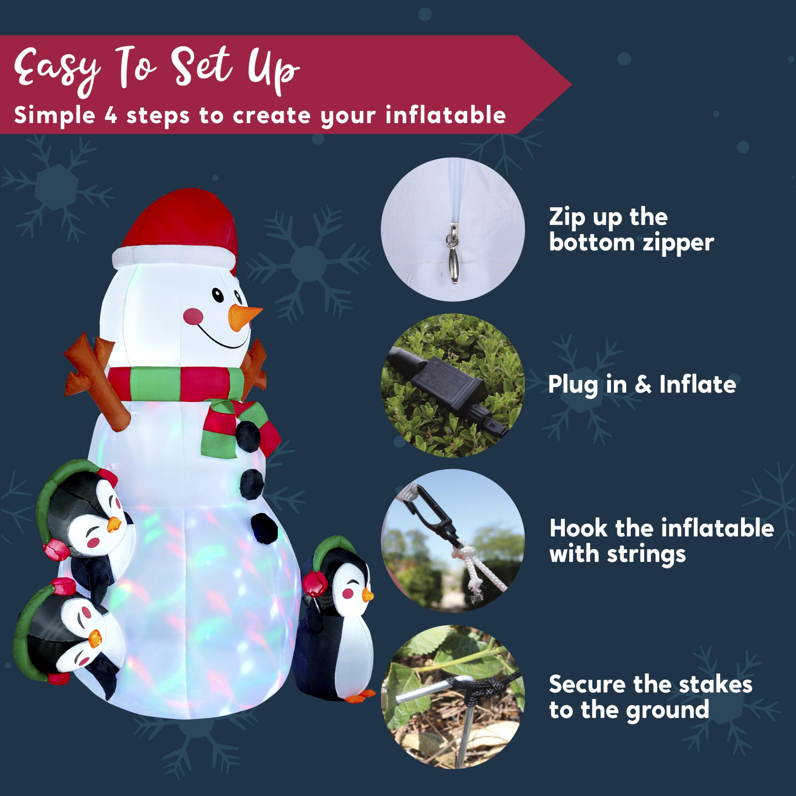 JOIEDOMI- Decoración Inflable para Exteriores con muñeco de Nieve navideño de 6 pies con Luces LED integradas, muñeco de Nieve Inflable con Forma de pingüino para Fiestas de Navidad