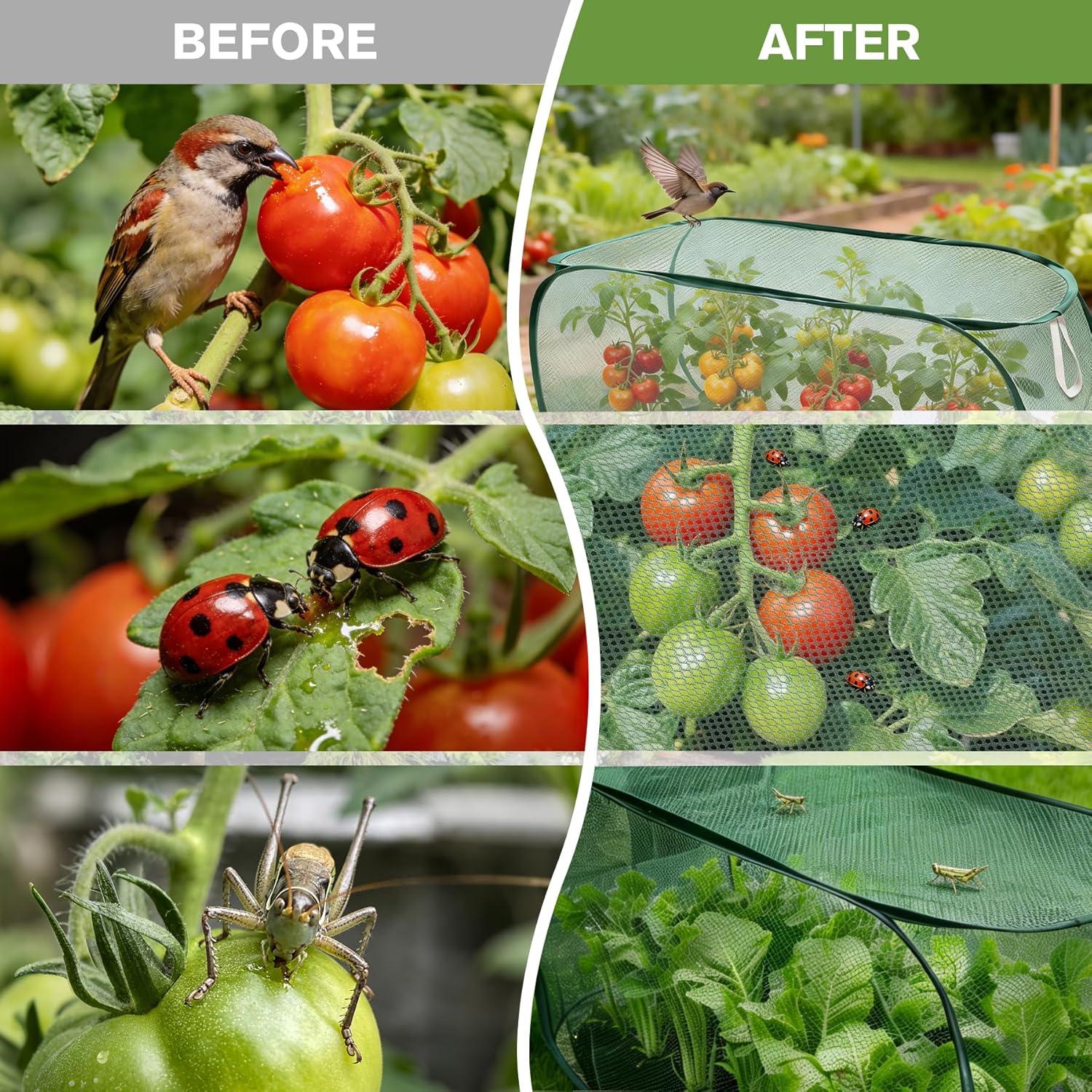 8Pack Garden Covers for Raised Beds, Reusable Pop Up Mesh Plant Covers with Ground Nails, Lightweight Outdoor Crop Cage Plant Protector for Vegetables Fruits Seedlings & Flowers, 35"L x 15"W x 15"H