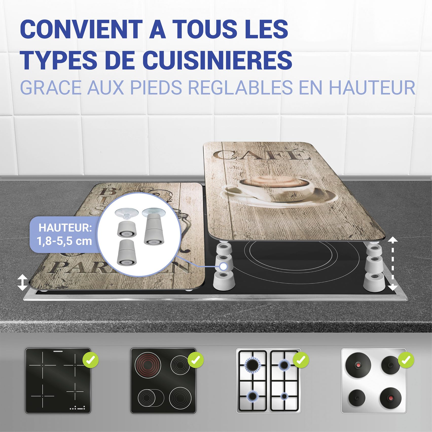WENKO Plaque de Protection en Verre Universel Bistro Set de 2 Set de 2, pour Tous Les Types de cuisinières Marron
