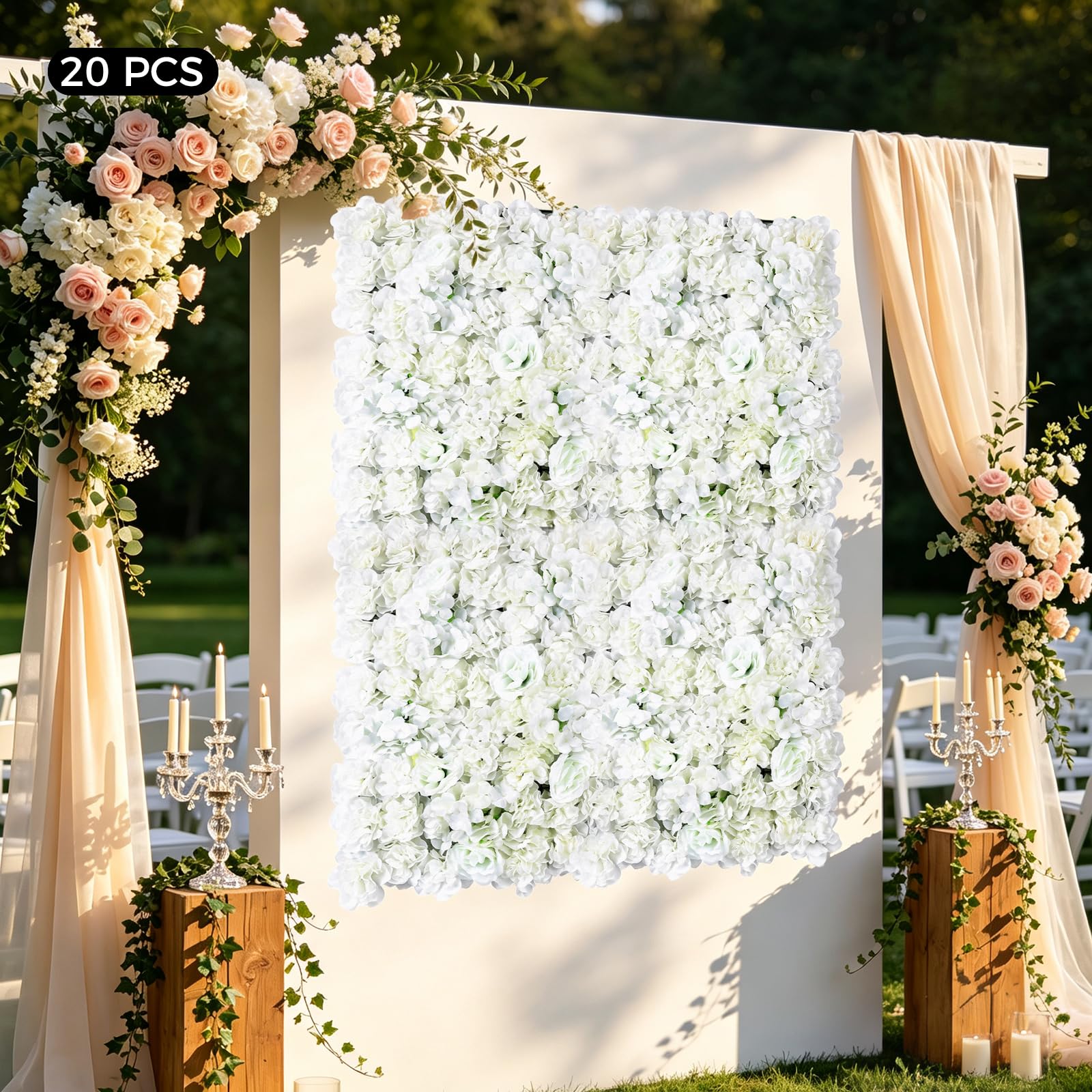 Kunstblumenpaneele 20 Stück 40x60cm Rosenwand Hochzeitsdeko Weiß