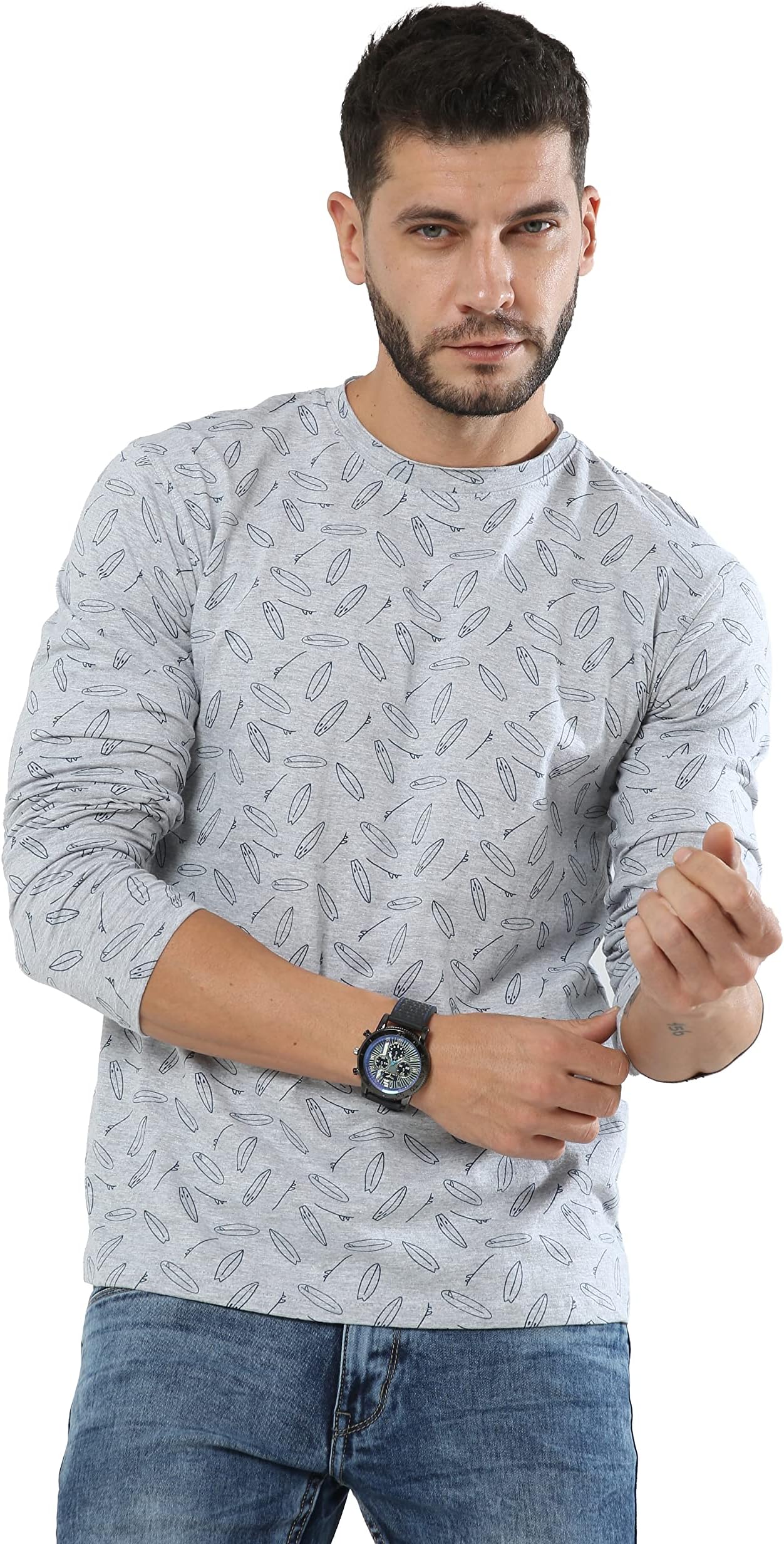 fanideazMens Cotton Full Sleeve Round Neck Surfer Printed T Shirt for Men Soft Fabric Comfortable Fit Stylish Casual Wear for Daily Use Trendy Look Regular Fit