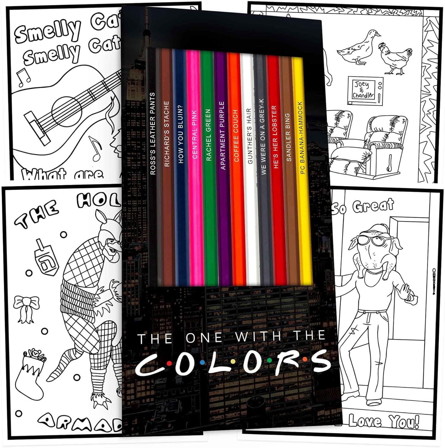 Colored Pencil Set for Adults - 12 Foil-Stamped Color Pencils with Friends-Themed Designs, Includes 5 Exclusive Coloring Pages, Vibrant Art Supplies for TV Show Fans, Display Box Included