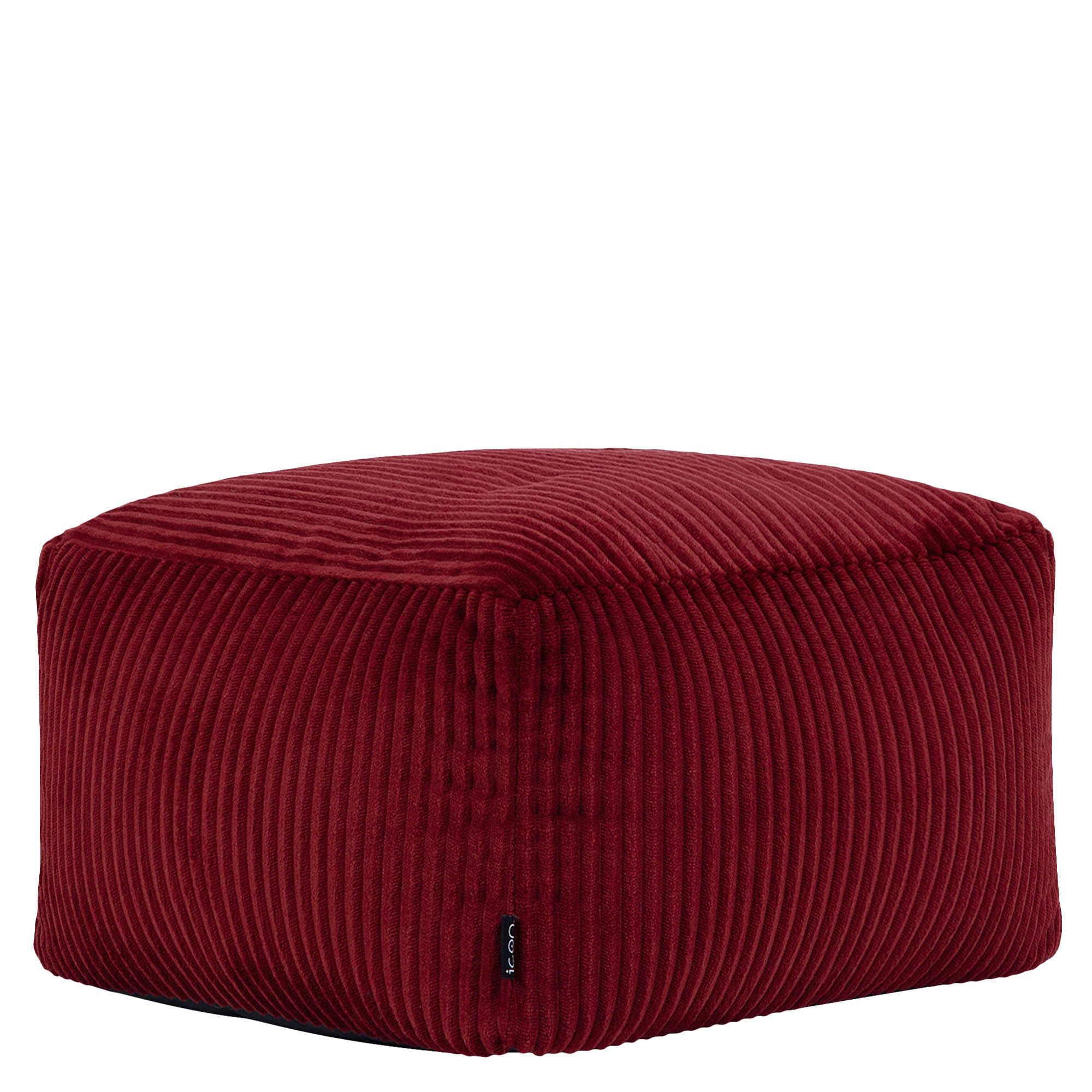icon Amara Cord Bean Bag Footstool, Burgundy, Pouffe Footstool with Filling Included, Footrest, Bedroom, Living Room, Living Room Furniture
