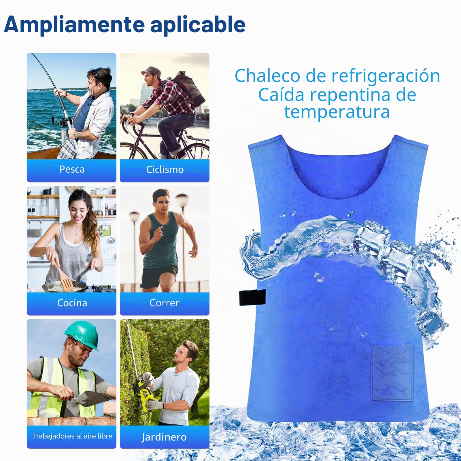 Chaleco refrigerante reutilizable para Hombres y Mujeres, chaqueta de refrigeración evaporativa de tejido PVA con ajuste ajustable para deportes al aire libre, senderismo y trabajo