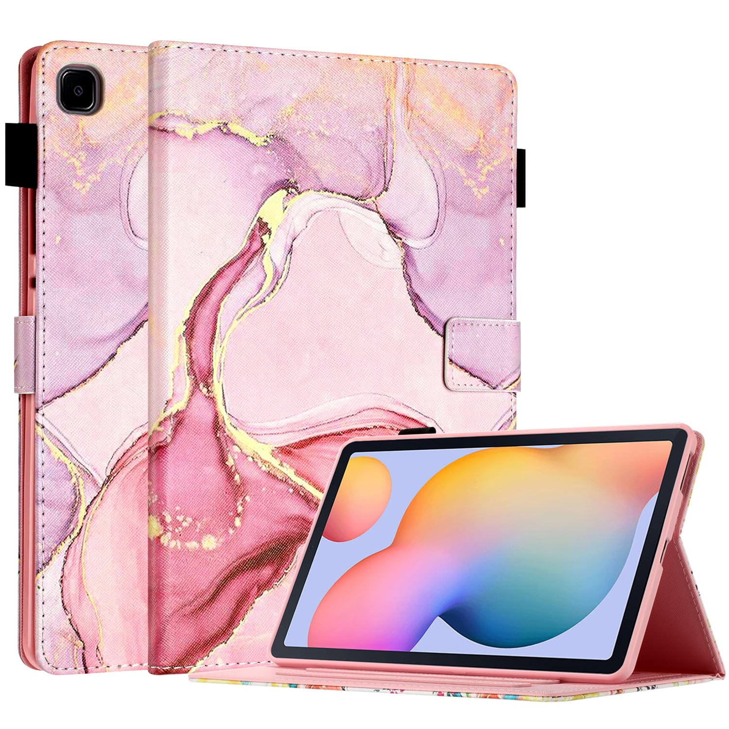 Fancity for Samsung Galaxy Tab S6 Lite Case 10.4 inch 2024/2022/2020 with S Pen Holder Model (SM-P610/P613/P615/P619), Smart Wake/Sleep, PU Leather Folio Cover with Multi-Angle Stand, Marble Pink