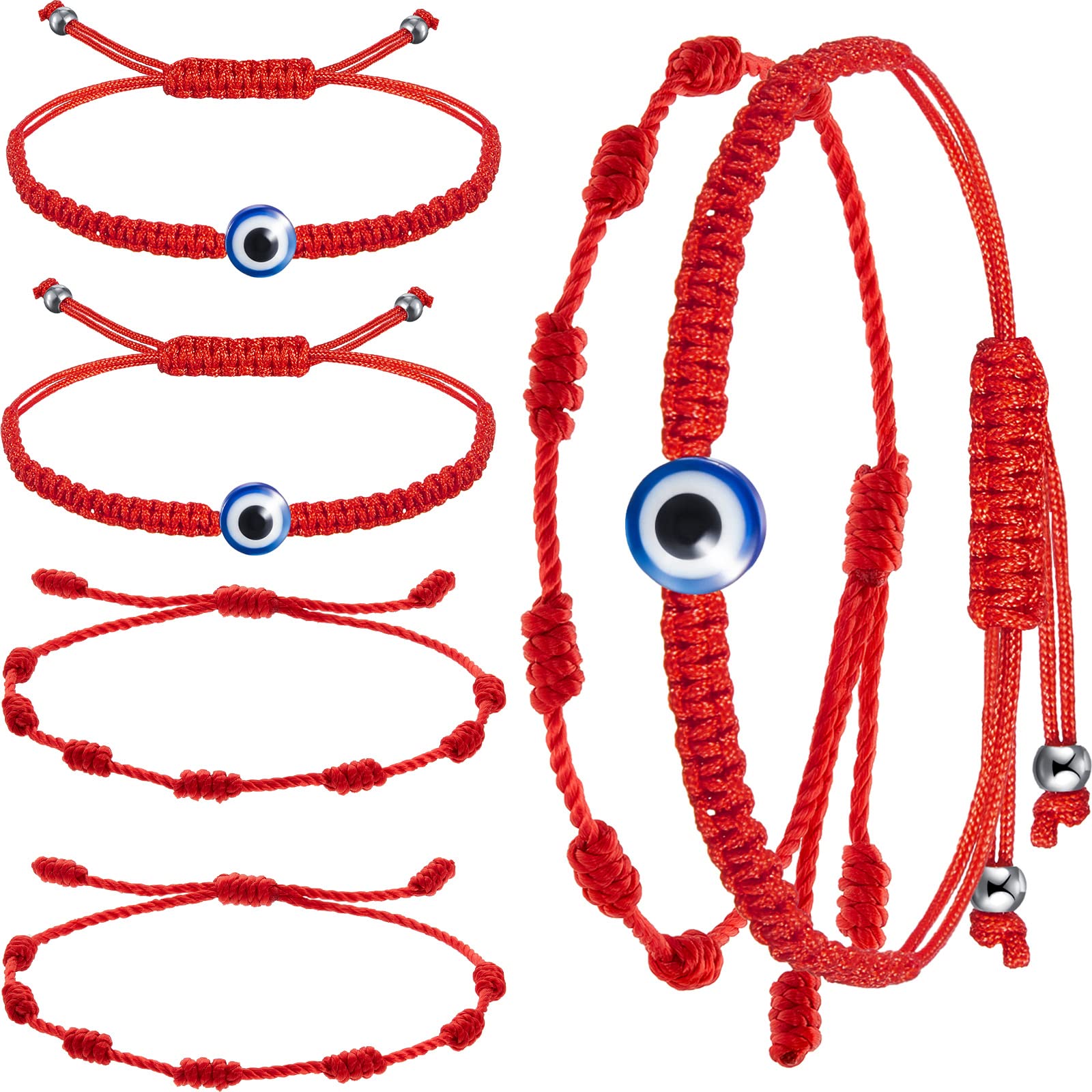 WILLBOND 6 Pieces Red String Bracelets Red Cord Bracelet Adjustable Knot String Bracelet Amulet for Protection, Evil Eye and Good Luck