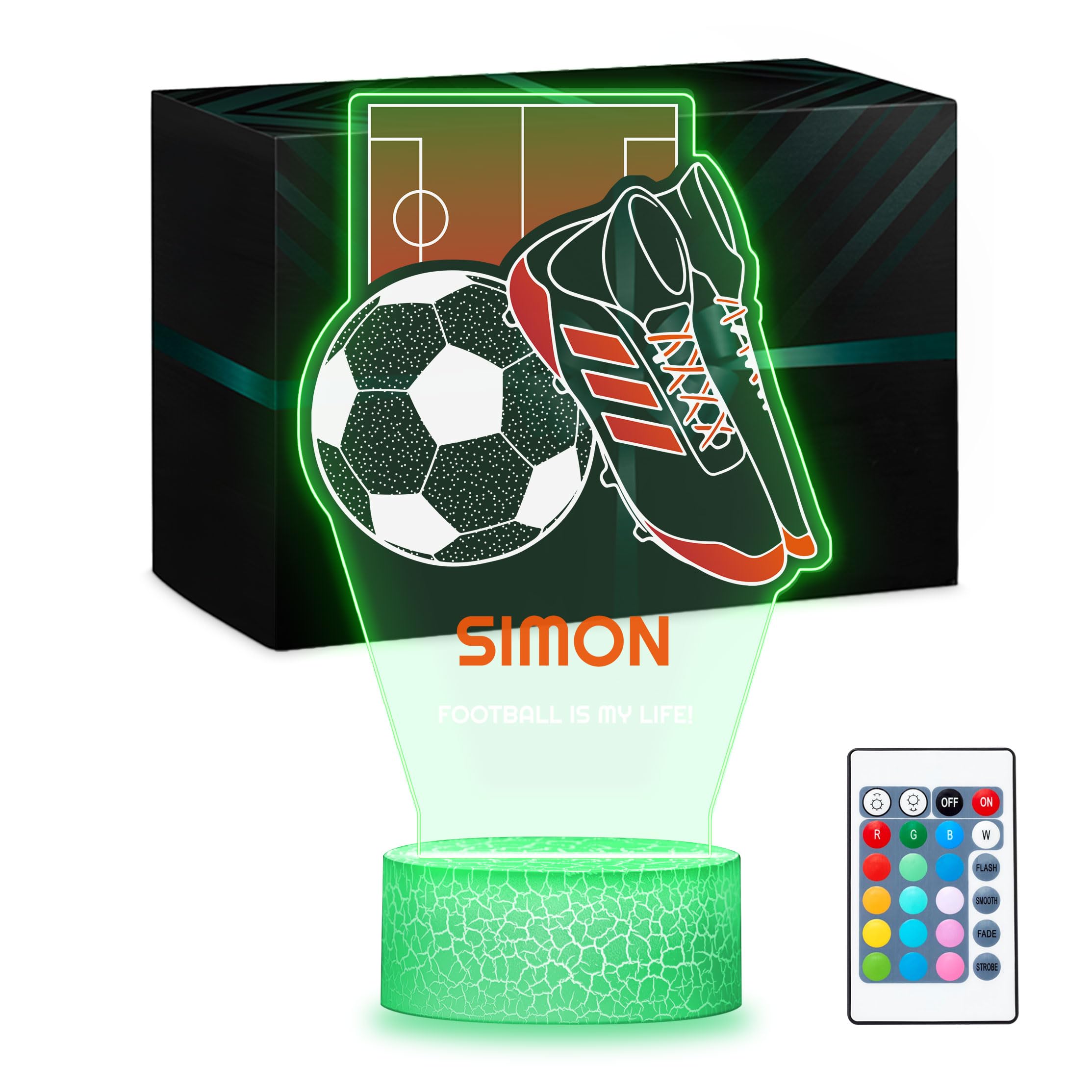 Maverton Personalised 3D Night Lamp - RGB, 16 Colours - Birthday Gift Idea - Football Team Shirt Design - Perfect for 8 Year Old Boys