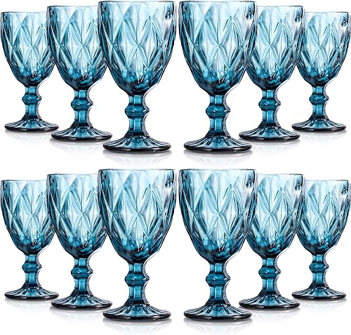 Inbagi Copas de vino vintage de 10 onzas, copas de vino de vidrio en relieve, copas de jugo de champán adecuadas para fiestas, bodas, bares