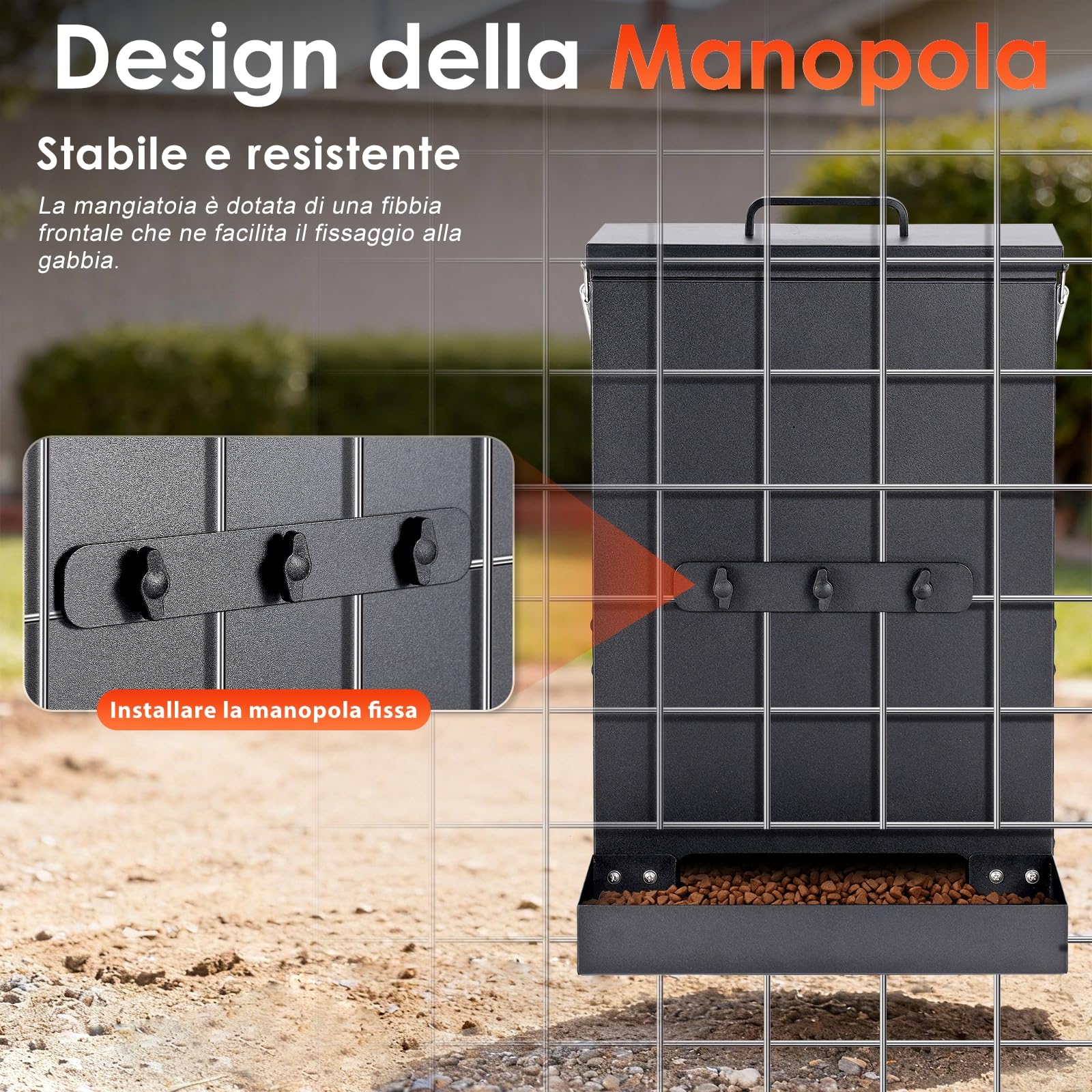 Distributore Automatico di Cibo per Cane in Acciaio Zincato a Sospensione, Distributore Automatico per Animali Domestici a Gravità per Esterno, Grande Capacità da 16 L per Gatti Canie Conigli