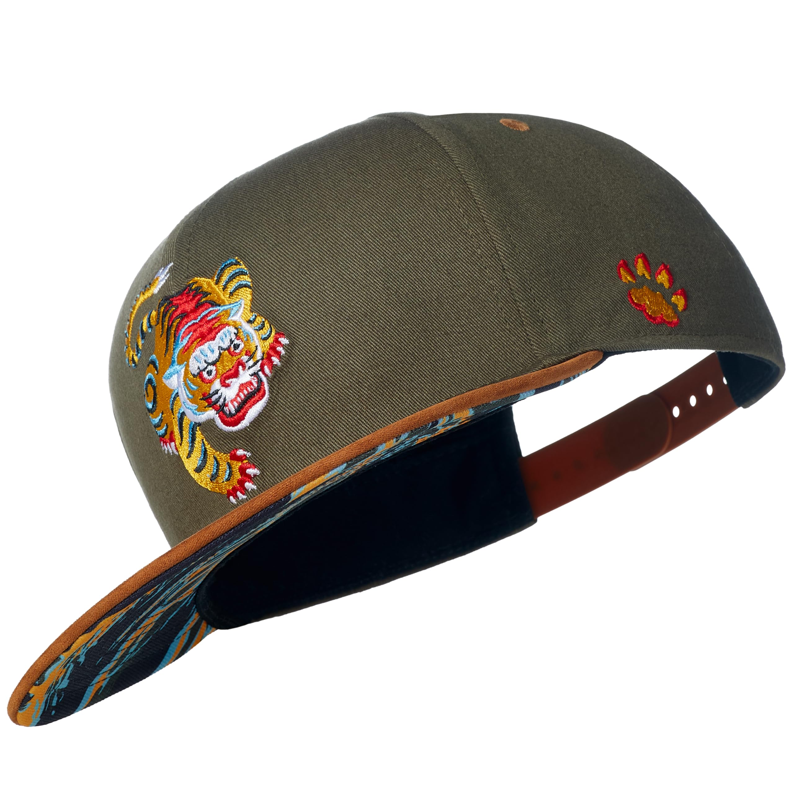 Cadency® - Gorra snapback con diseño de tigre asiático, unisex, color verde oliva, tamaño ajustable, verde oliva, 56/62 cm