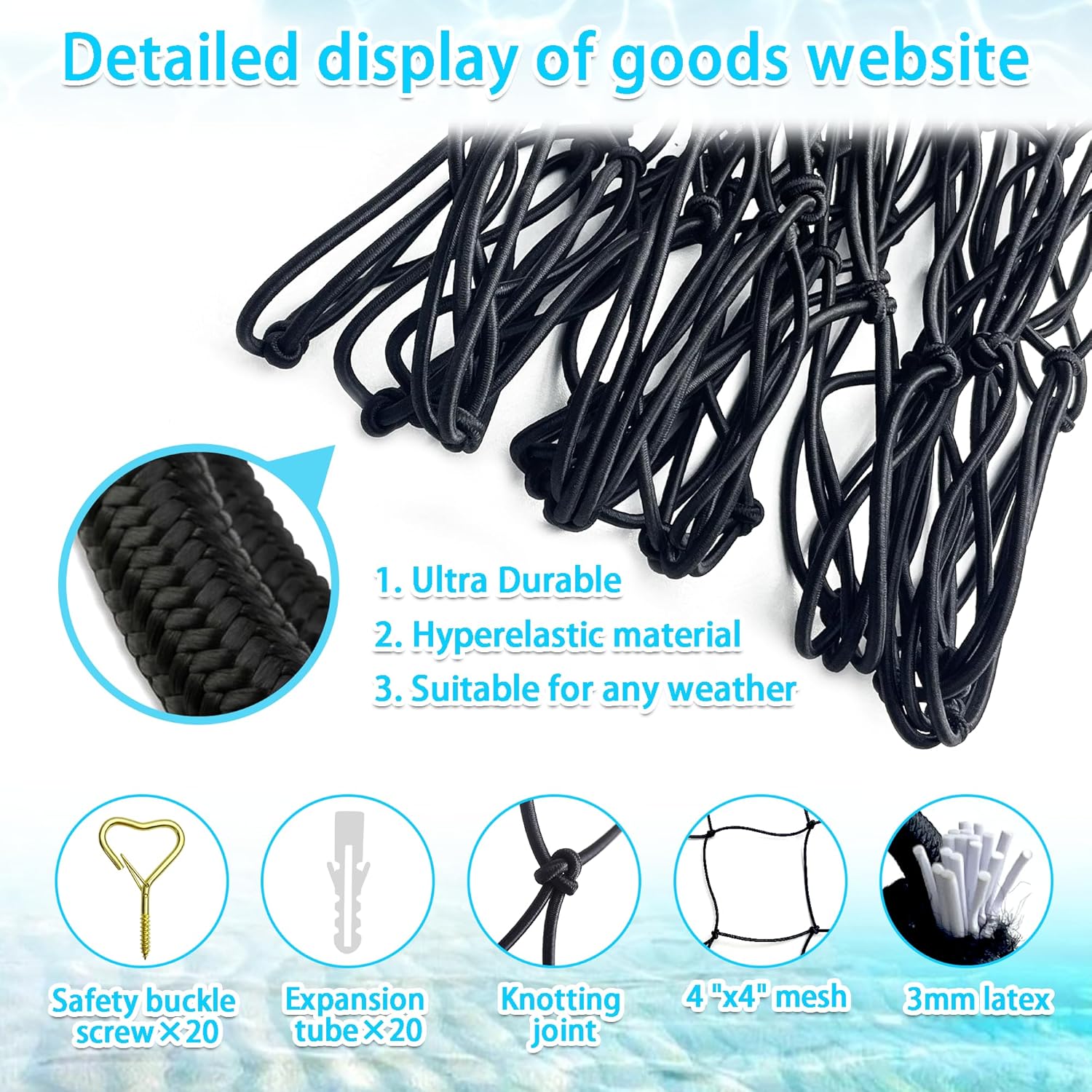 Extra Large Pool Toy Float Storage Net with 20 Windproof Screw Windproof Hooks, 71 x 47in Hangin Heavy Duty Elastic Mesh Pool Float Storage Net for Inflatable Rafts, Noodles, Balls, Chairs