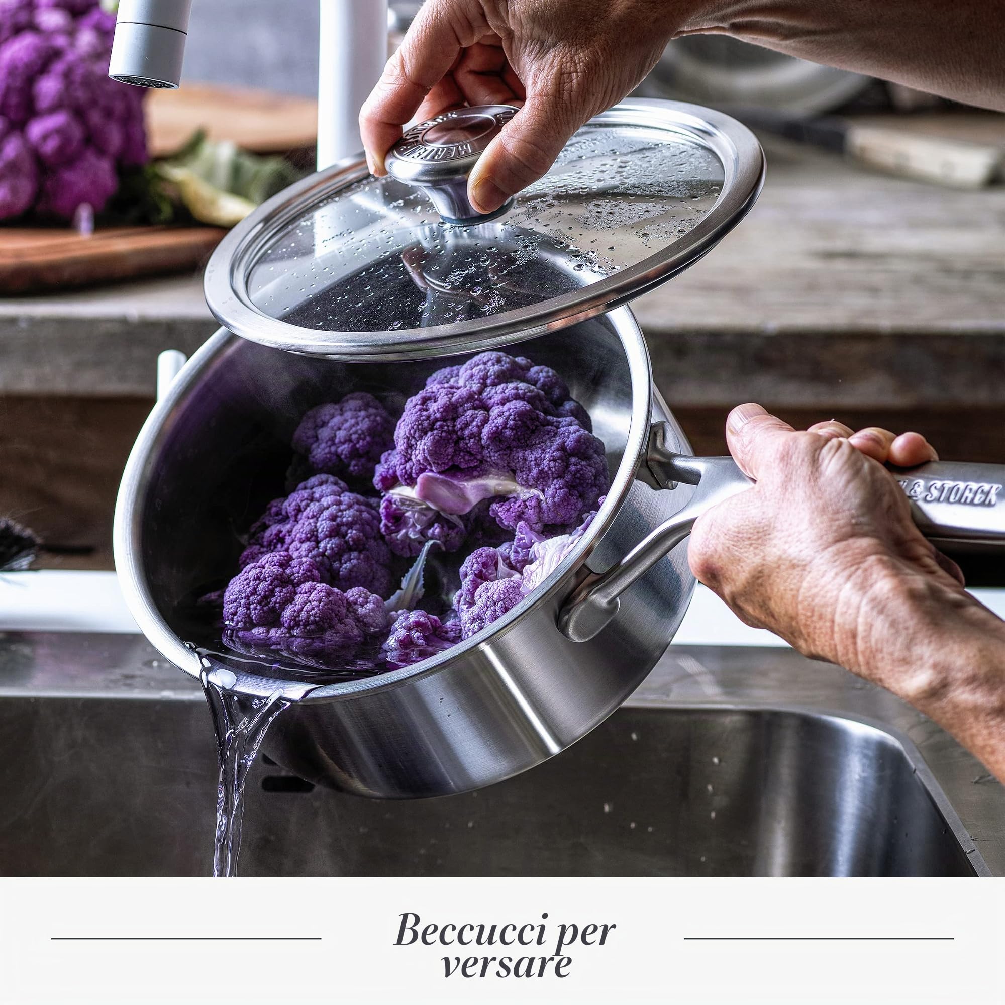 Merten & Storck Pentola a Induzione, Acciaio Inox 18 cm/2 L con Coperchio, Professionale, Multistrato, Segni di Misura, Cerchietti antigoccia, Coperchio in Vetro, Lavabile in Lavastoviglie e in Forno