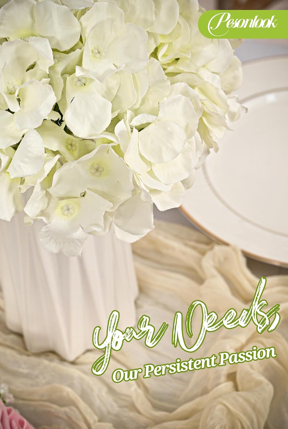 Pesonlook 100Pcs Hydrangeas Artificial Flowers,Ivory Silk Fake Hydrangeas Flowers Heads with Stems,Full Hydrangeas Flowers for Wedding Centerpieces,Party,Arch,Home Garden,Festival Decoration