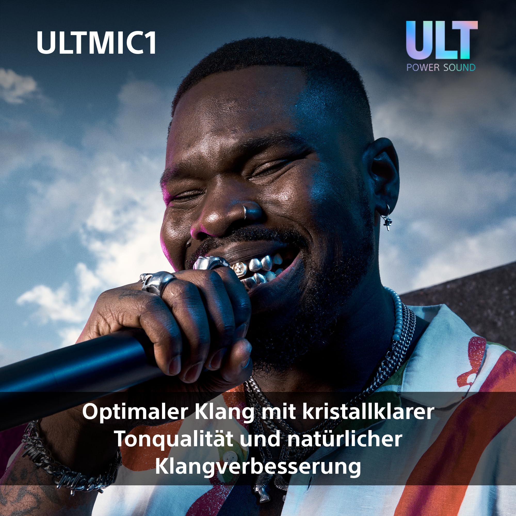 Sony ULTMIC1 - Kabelloses Mikrofonset mit 2 Mikrofonen und Empfänger, erweiterte Rauschunterdrückung, Duettunterstützung, 20-Stunden-Akku, stoßfest, perfekt für die ULT Power Sound Serie - Schwarz