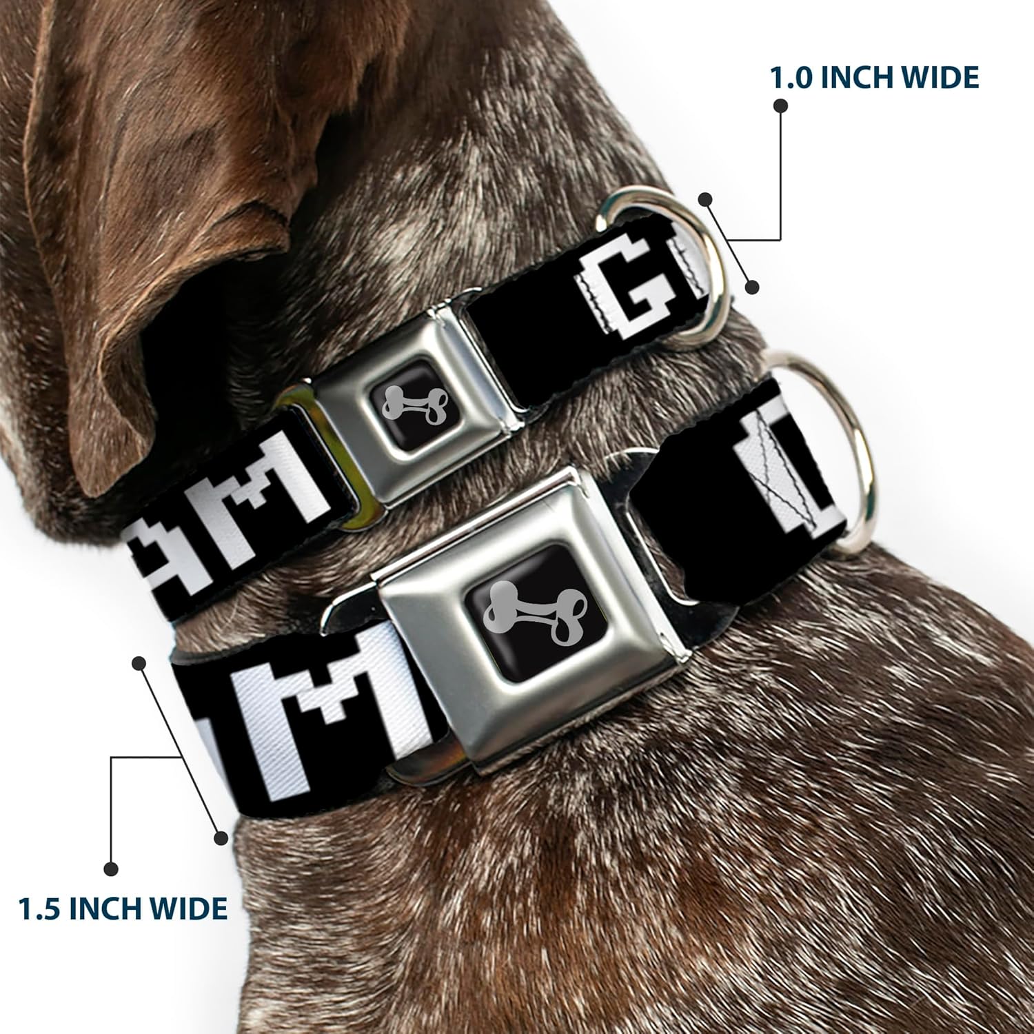 Dog Collar Seatbelt Buckle Gamer 1 Heart 8 Bit Black White Red 16 to 23 Inches 1.5 Inch Wide
