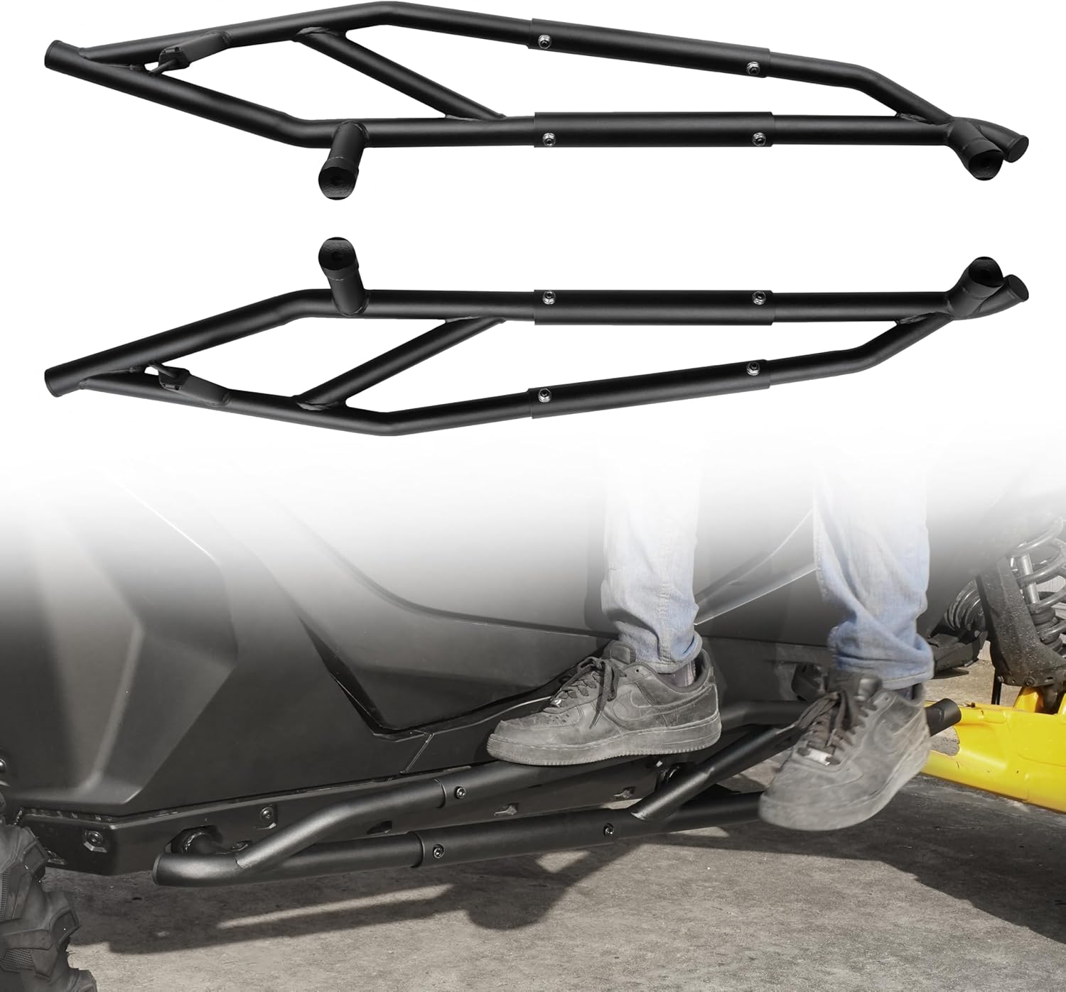 Nerf Bars Rock Sliders for Can Am Maverick R 2 Seaters 2024-2025 Accessories, Combined Side Steps Side Bumper Guard Protector Heavy Duty Steel Tree Kickers Replace OEM #715007170