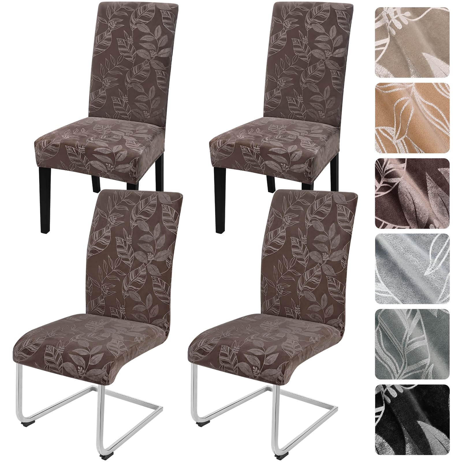 Alishomtll Dining Chair Covers Set of 4 Stretch Velvet Chair Slipcovers Washable Covers for Swing Chair Removable Chair Protector for Dining Room Kitchen Banquet Wedding Party (Dark Brown 4psc)