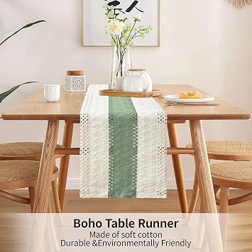 Bloss Light Green Boho Table Runner 72 Inches Long Spring Rustic Farmhouse Rustic Tables Runner,Cotton Woven Tables Runners Seasonal Holiday Kitchen Dining Table Decoration for Home Party Decor