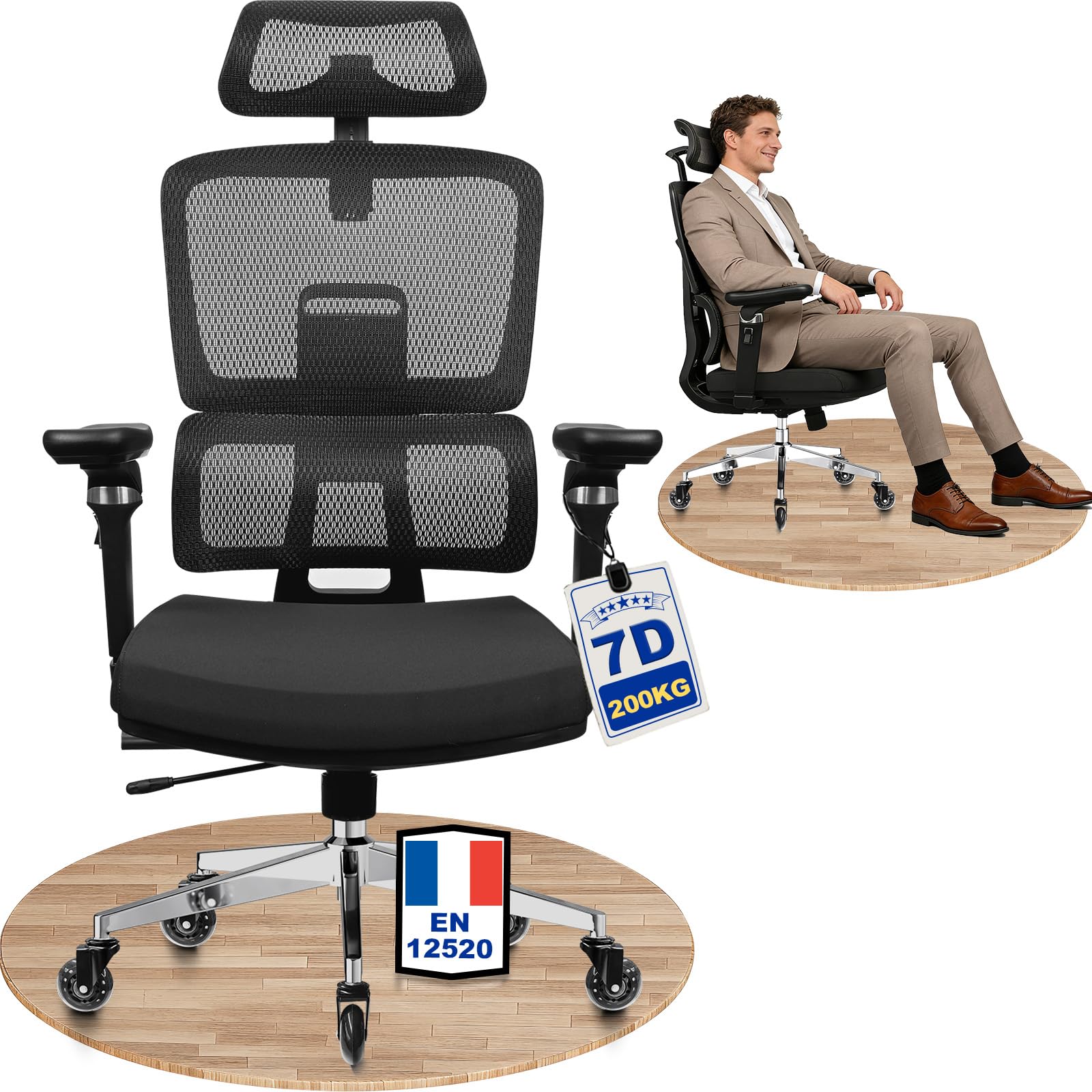 Chaise ergonomique avec roulettes en caoutchouc silencieuses MELOKEA