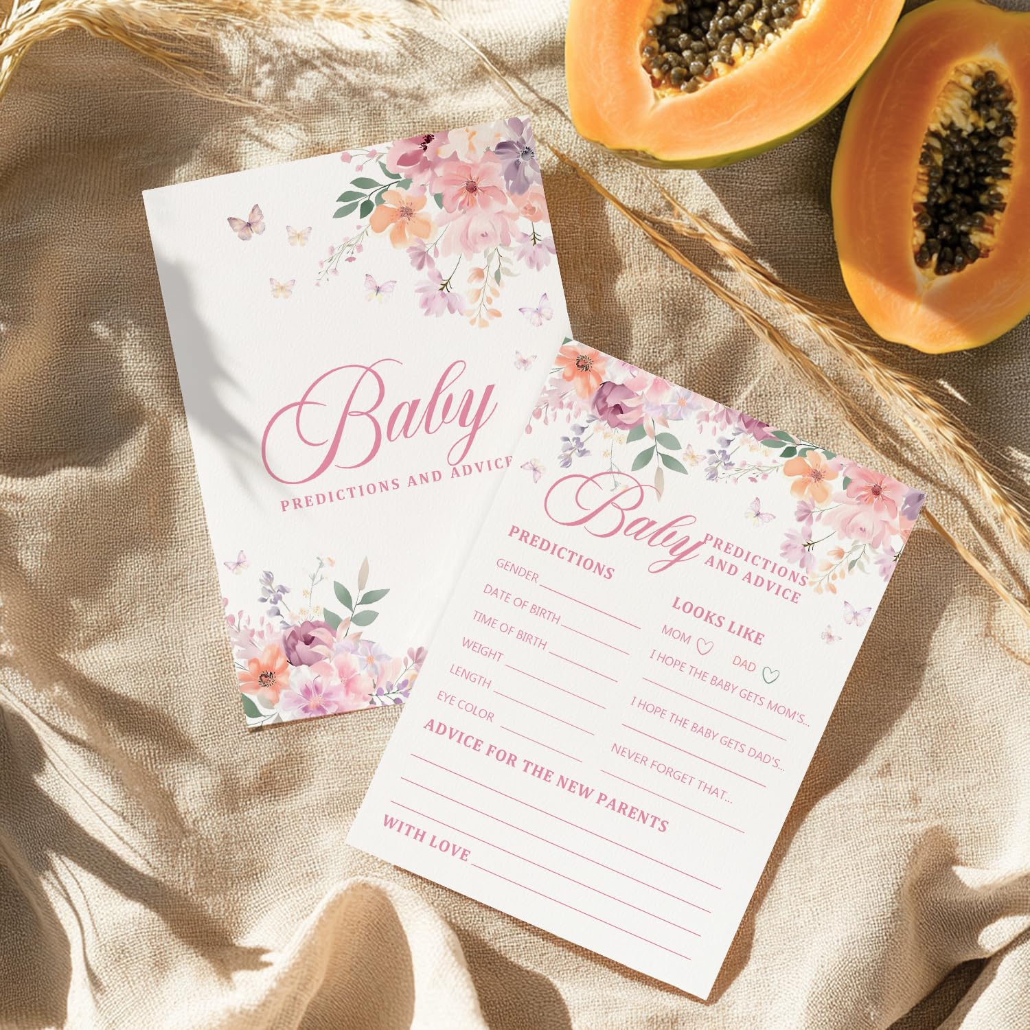Photo 1 of YUISLE Baby in Bloom Baby Shower Games for Girl Boy, Floral Flowers Theme Babies Predictions and Advice Game, 5x7 in & 25 Pcs Game Cards for Party Favor Decorations-B02