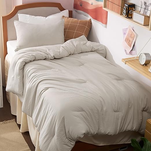 Bedsure Twin/Twin XL Comforter Set, Beige Soft Prewashed Bedding for All Seasons, 2 Pieces GentleSoft™ Warm Down Alternative Bed Set, 1 Lightweight Comforter (68"x88") and 1 Pillowcase (20"x26")