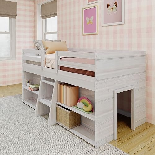 Max & Lily Modern Farmhouse Low Loft Bed, Twin Bed