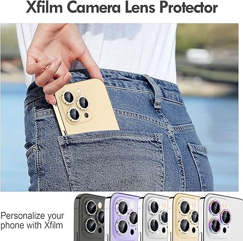 Miniatura 53 de Xfilm Protector de lente de cámara Bling para iPhone 14 Pro/14 Pro Max, dureza 9H a prueba de rayones, protector de anillo individual de metal